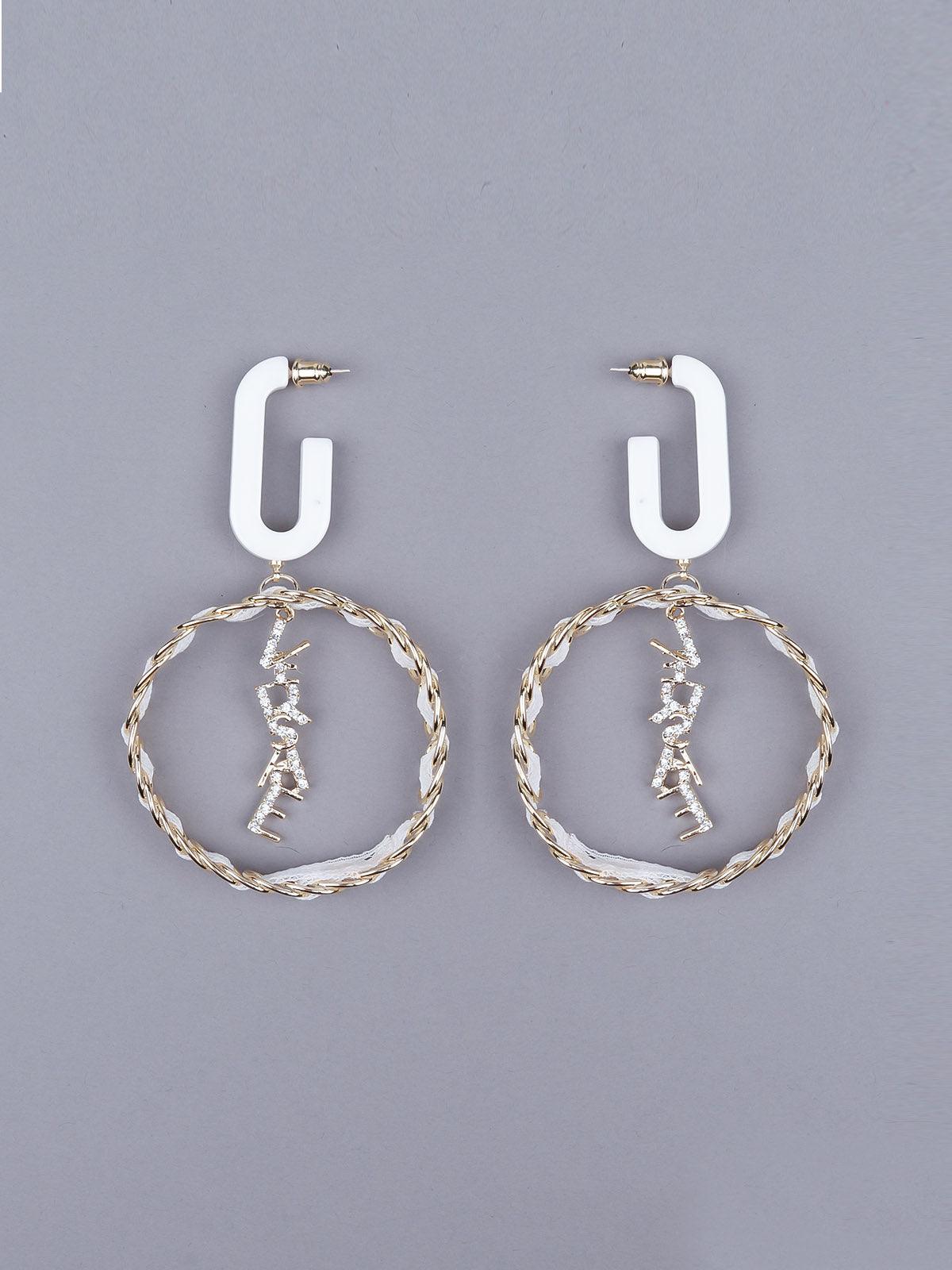 Women's Super Stylish White Statement Hoop Earrings - Odette