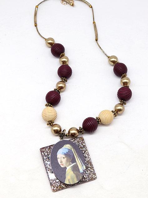 Women's Superb Acrylic Brown & Cream Pearl Necklace! - Odette