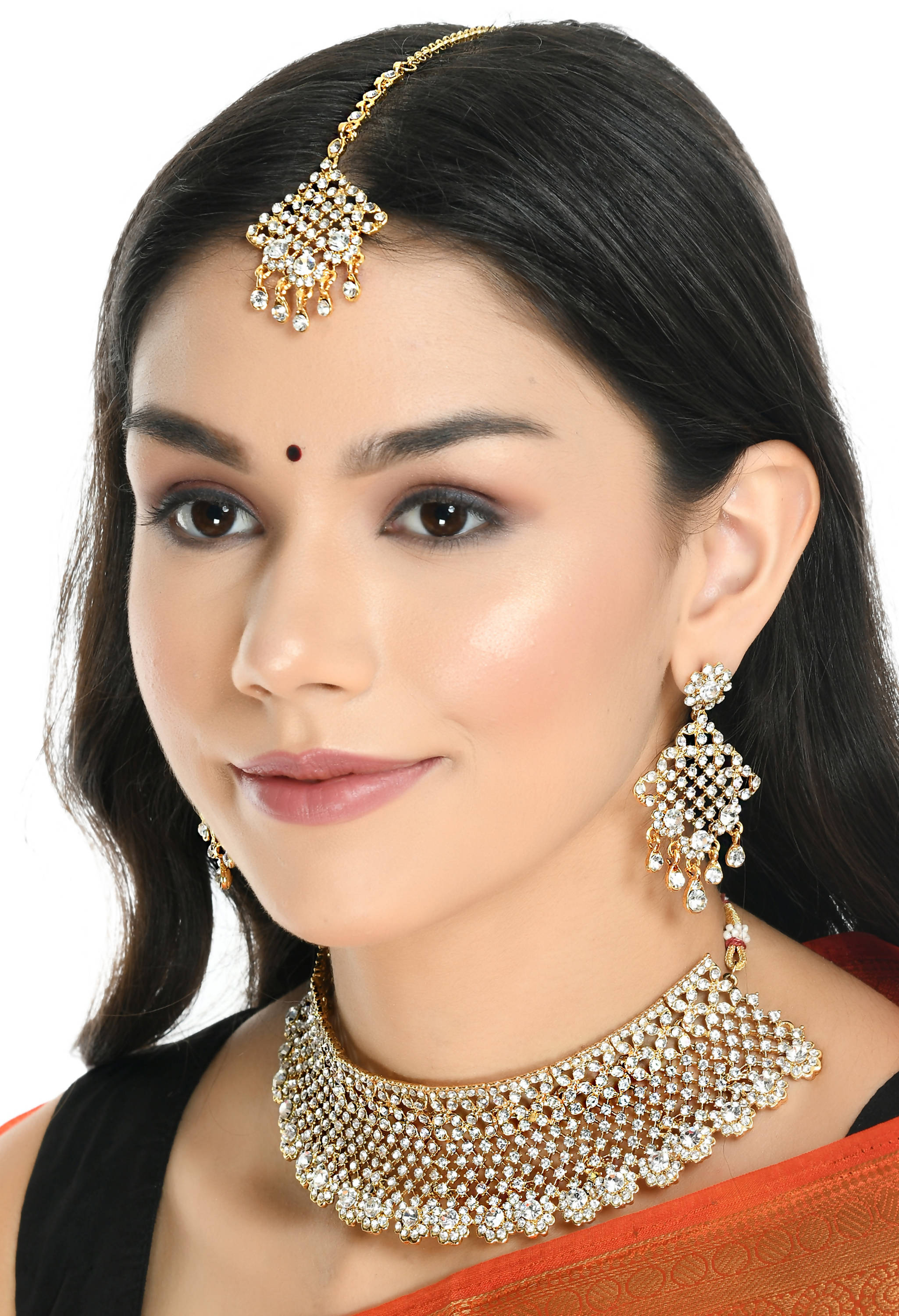 Johar Kamal Designer Gold Plated American Diamond Necklace Set Jkms_138