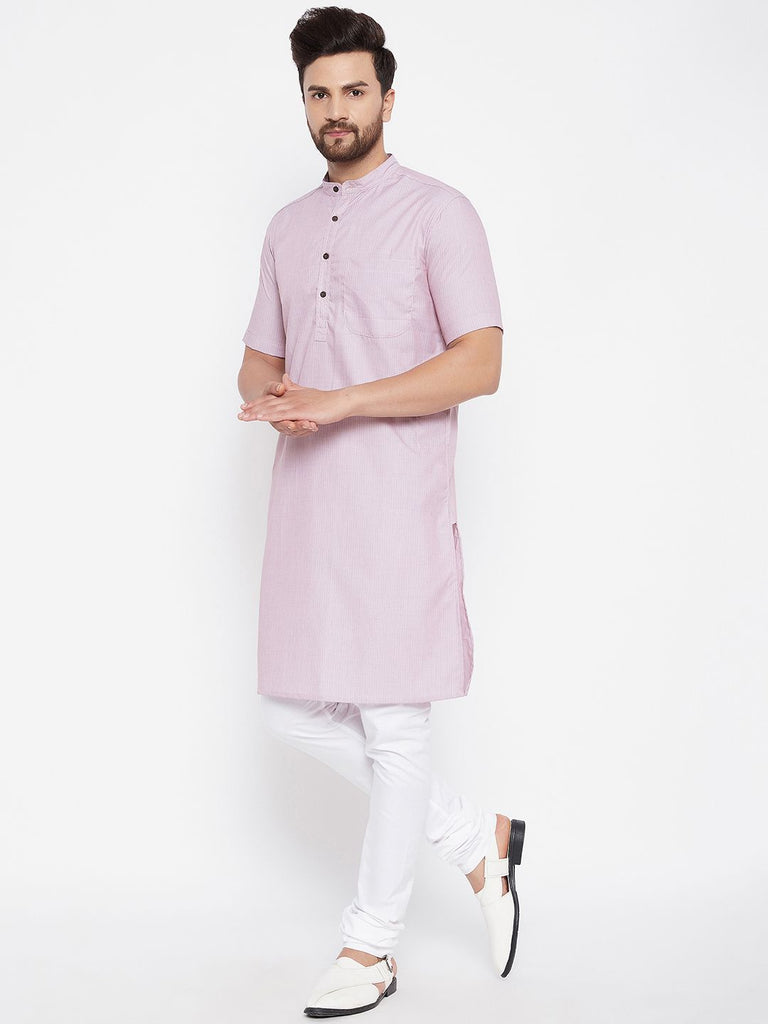 Men's Striped Pink Straight Kurta