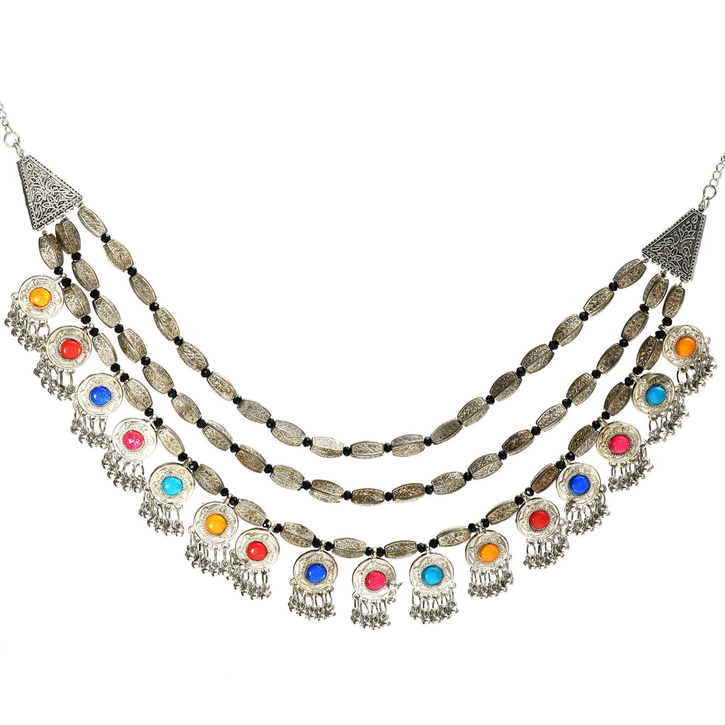 Kamal Johar Traditional Multi colour Stone Necklace with Ear