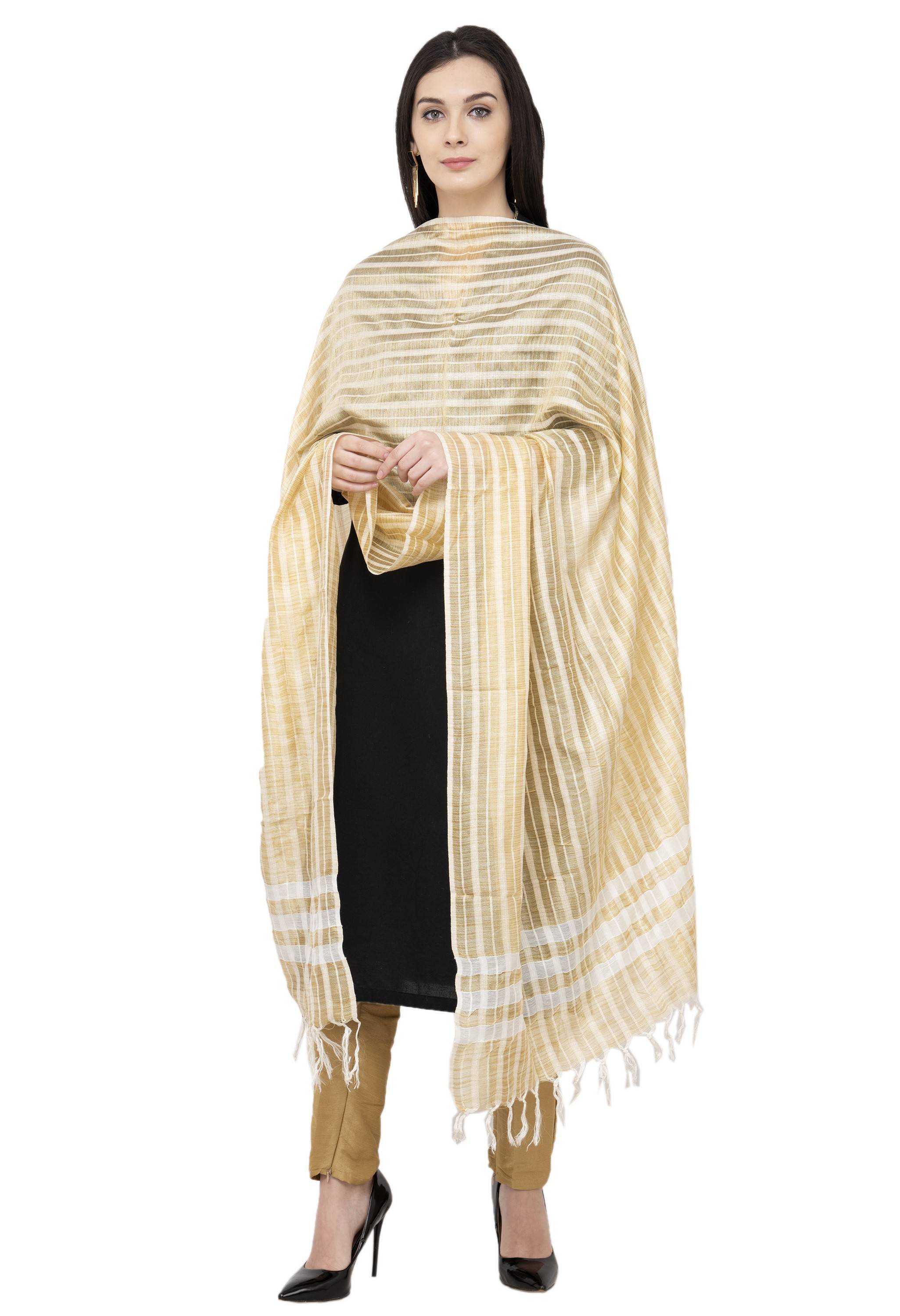 A R Silk Golden Stripe Regular Dupatta Color Golden Dupatta or Chunni