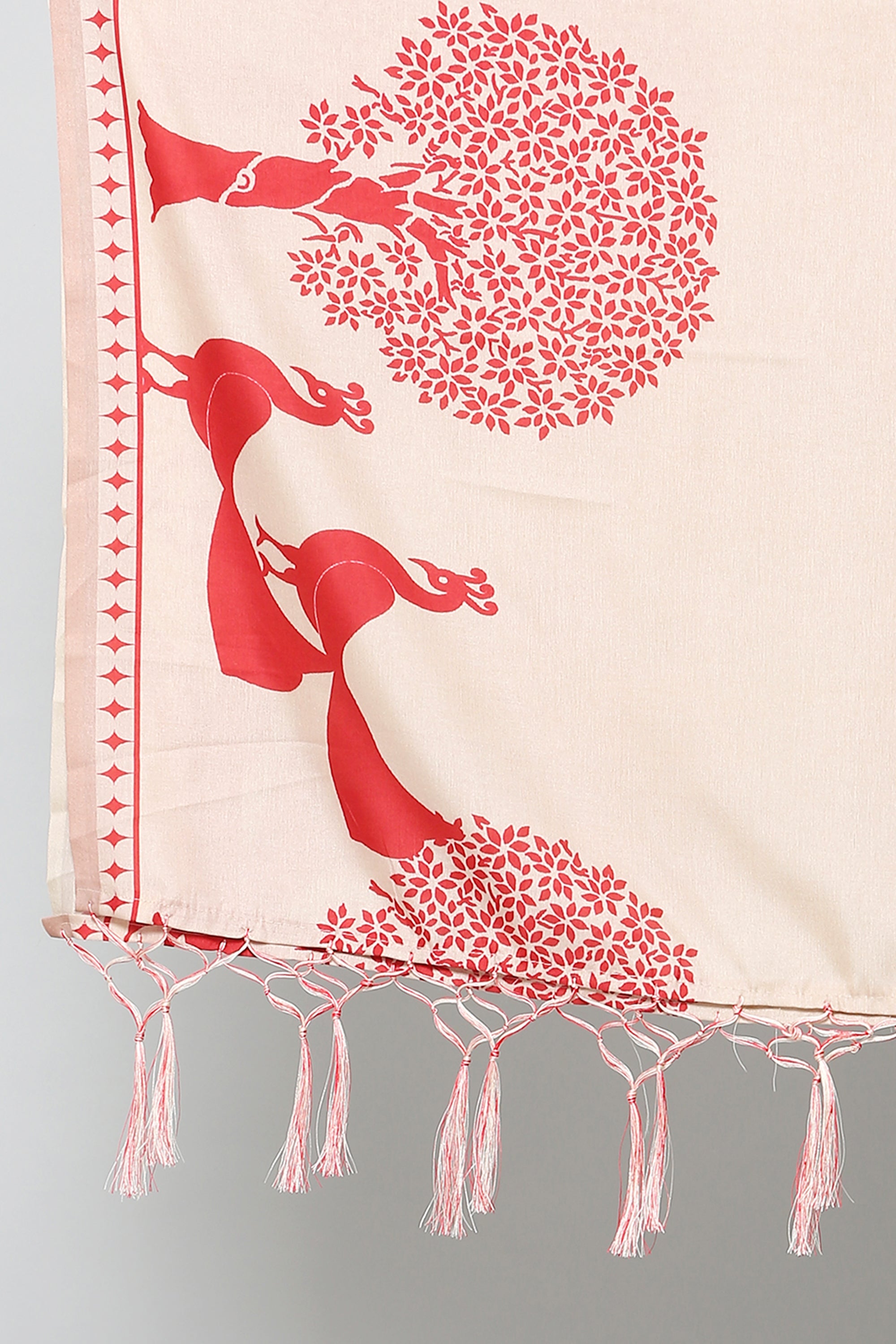 Women's Red & Cream Color Art Silk Digital Printed Dupatta - VAABA