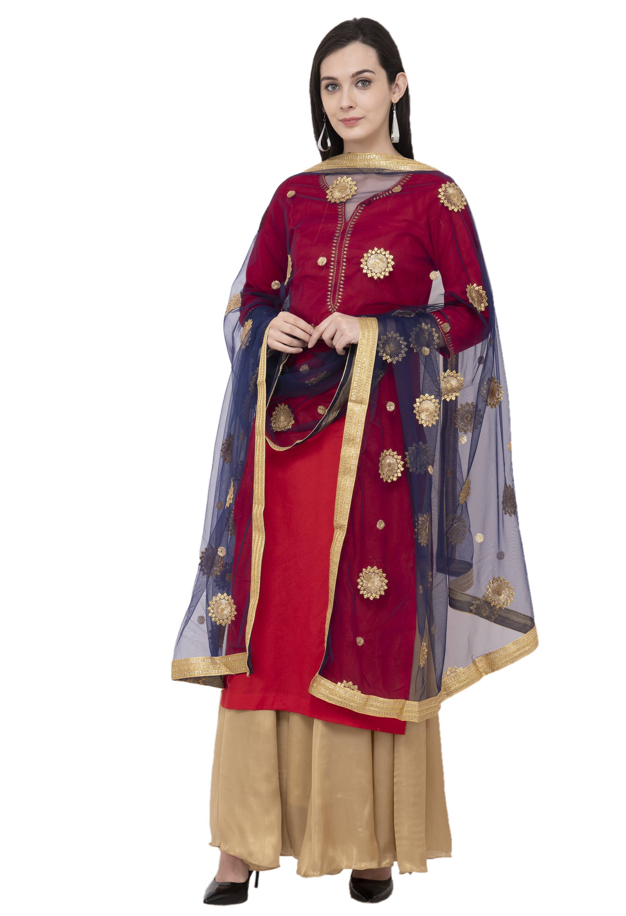 A R Silk Net Zari Flower Fancy Dupatta Color Navy Dupatta or Chunni