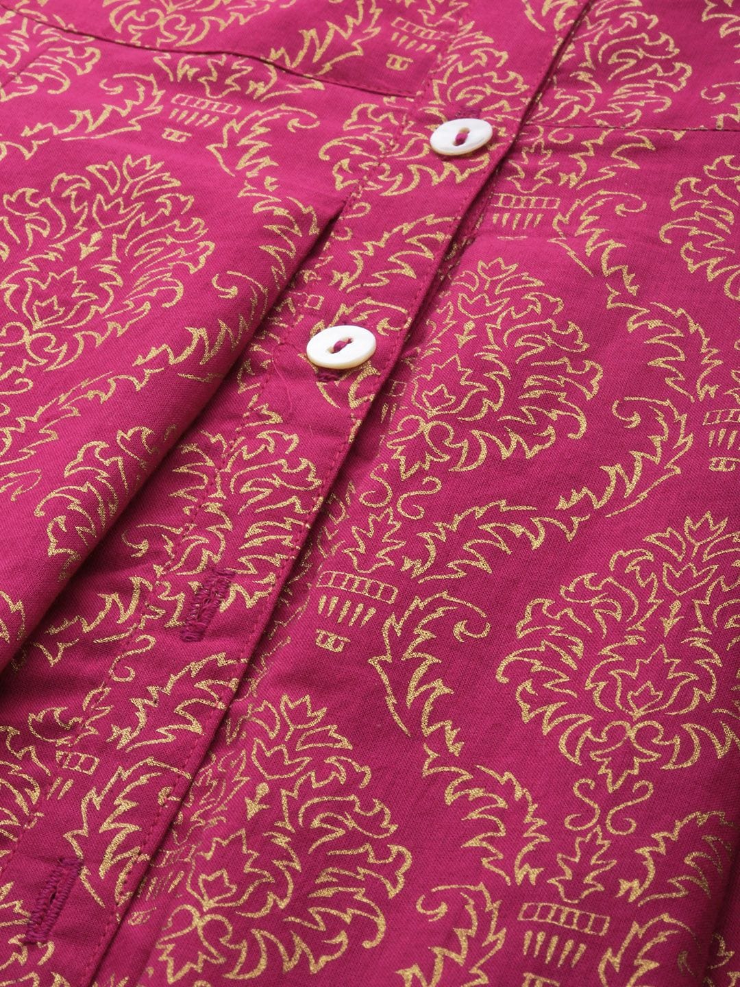 Women's Magenta Pink & Gold-Toned Printed Tunic - Varanga