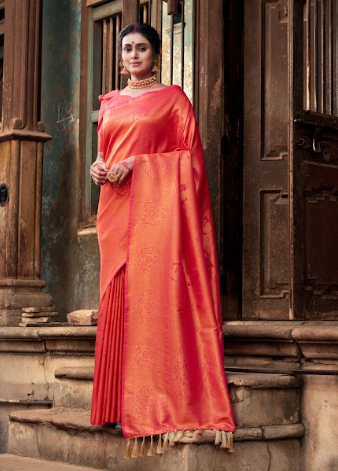 Women's Pure Kanjeevaram Silk Woven Saree Light Pink - Tasarika
