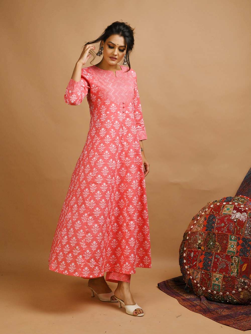 Women's Pink Floral Print Suit Set - KAAJH