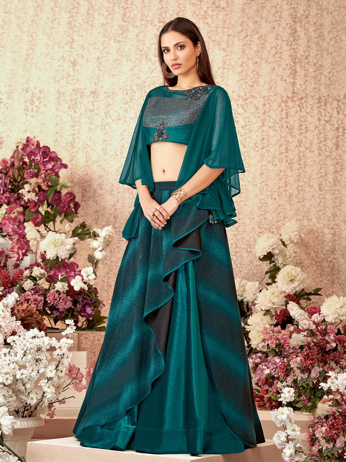 Women's Teal Green Fancy Lycra Designer Lehenga Choli - Odette