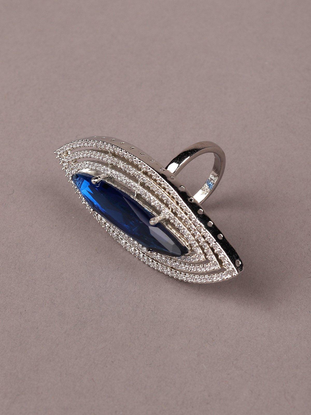 Women's Teardrop Blue And Silver Finger Ring - Odette