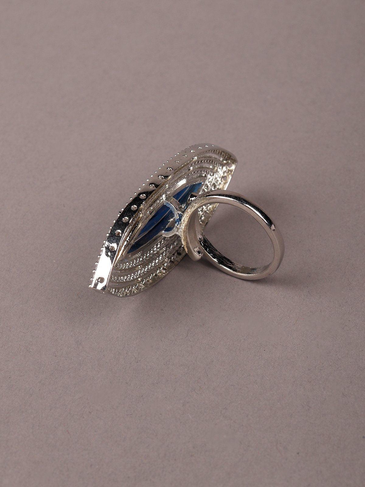 Women's Teardrop Blue And Silver Finger Ring - Odette