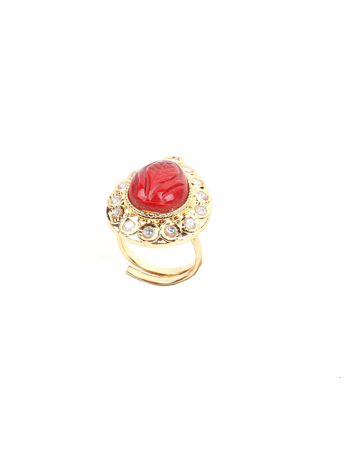 Women's Teardrop Red Stone Embellished Gold-Tone Ring - Odette
