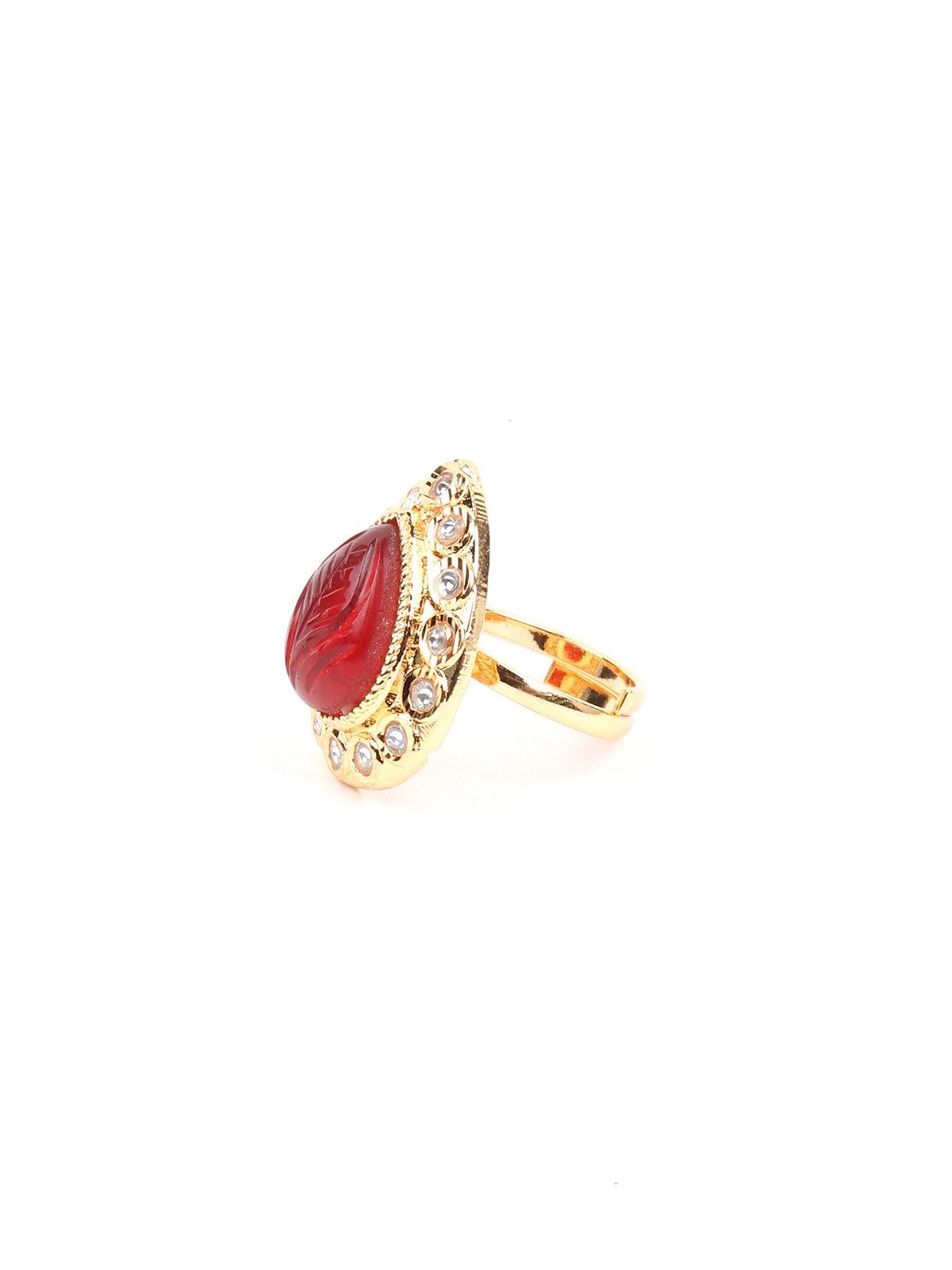 Women's Teardrop Red Stone Embellished Gold-Tone Ring - Odette