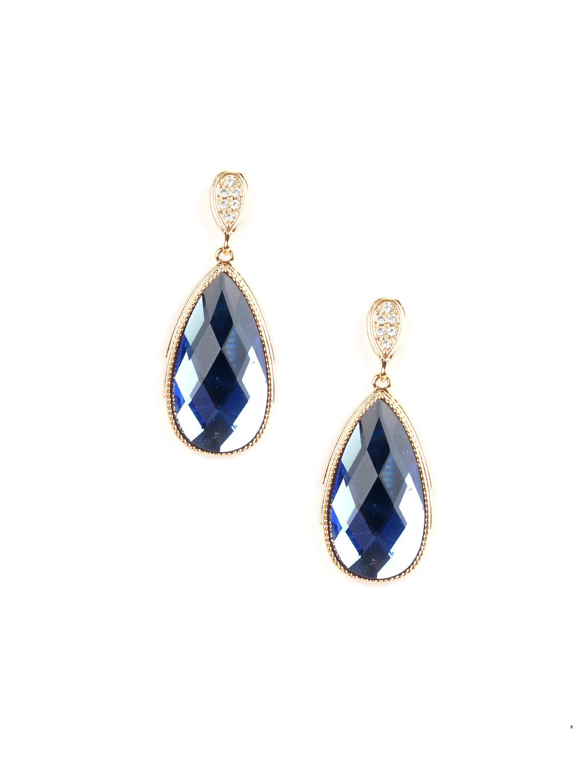 Women's Teardrop Sapphire Blue Crystal Earrings - Odette