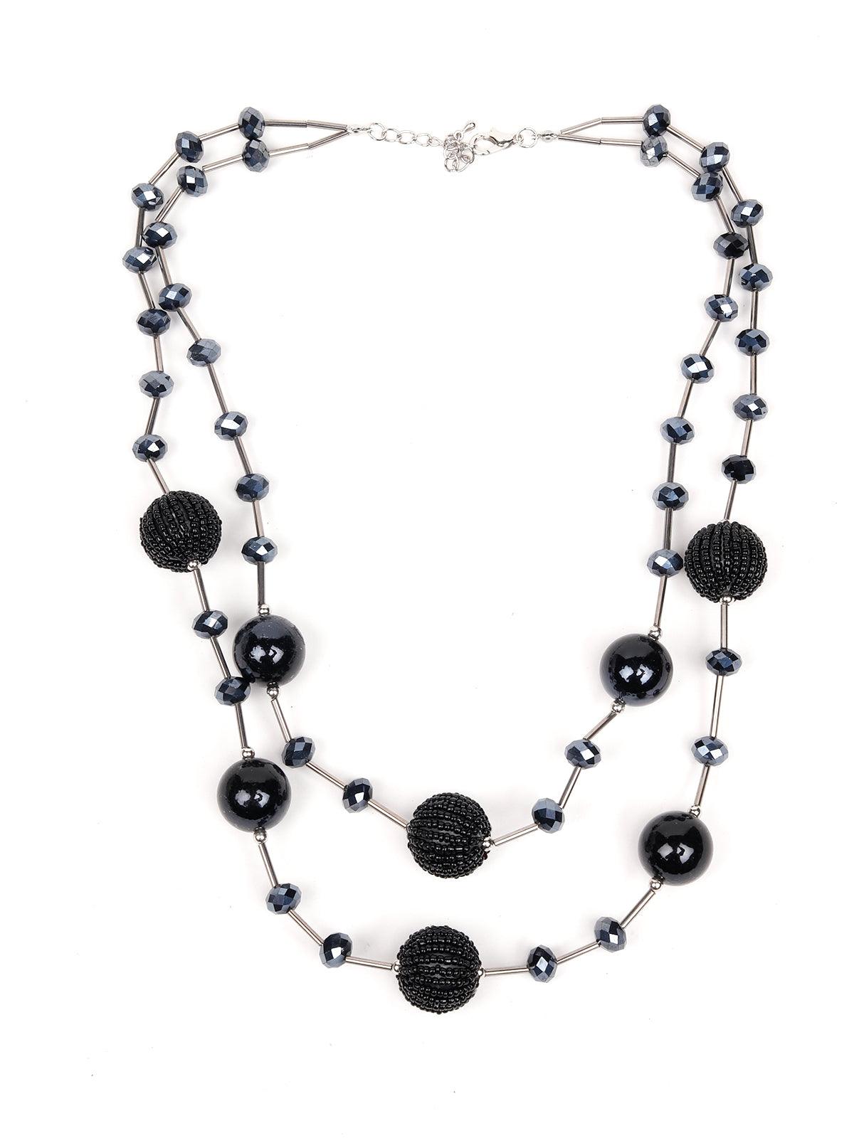 Women's The Glossy Black Beaded Statement Necklace G - Odette