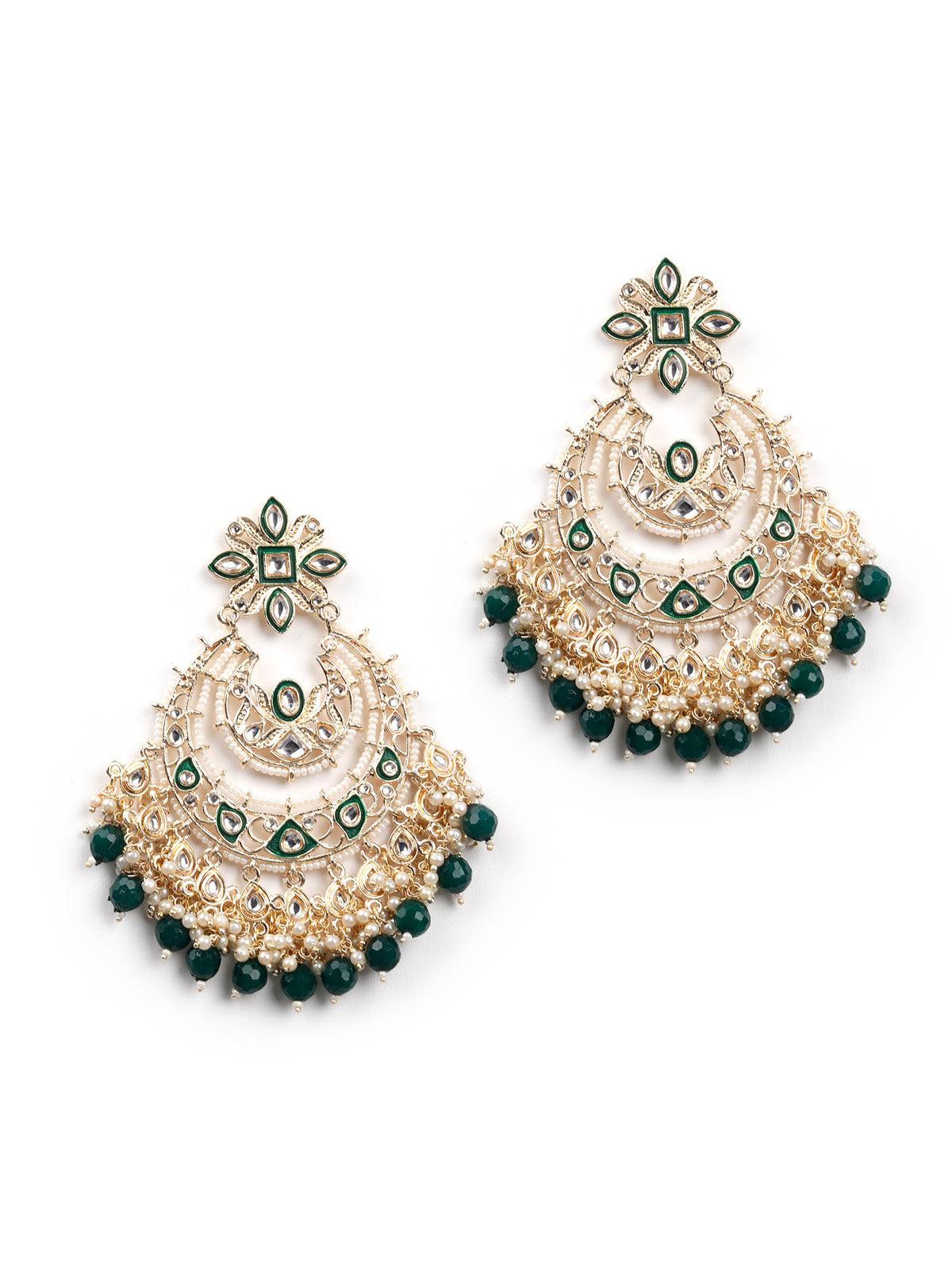 Women's The Gorgeous White And Green Chandbali Earrings - Odette