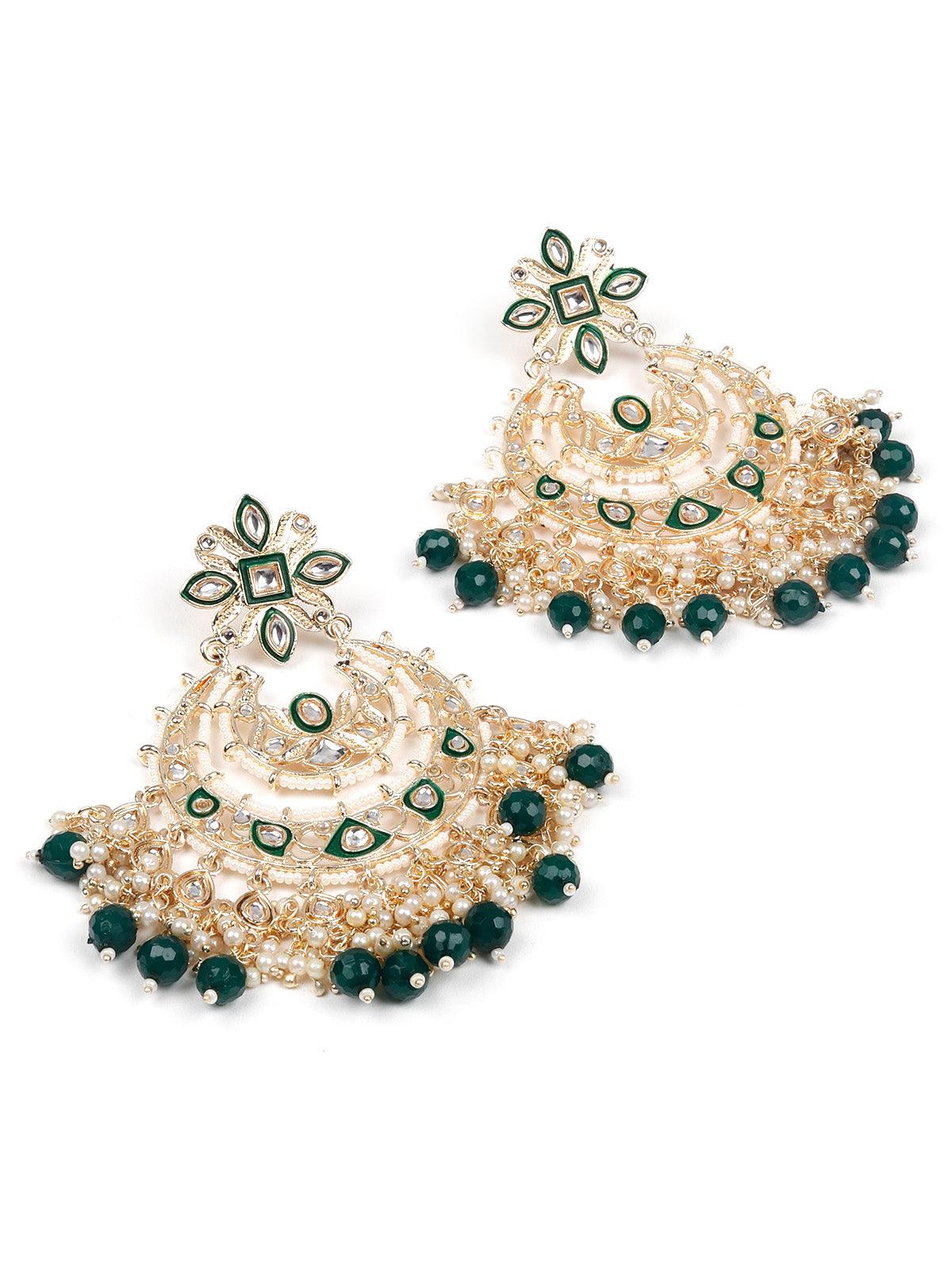 Women's The Gorgeous White And Green Chandbali Earrings - Odette