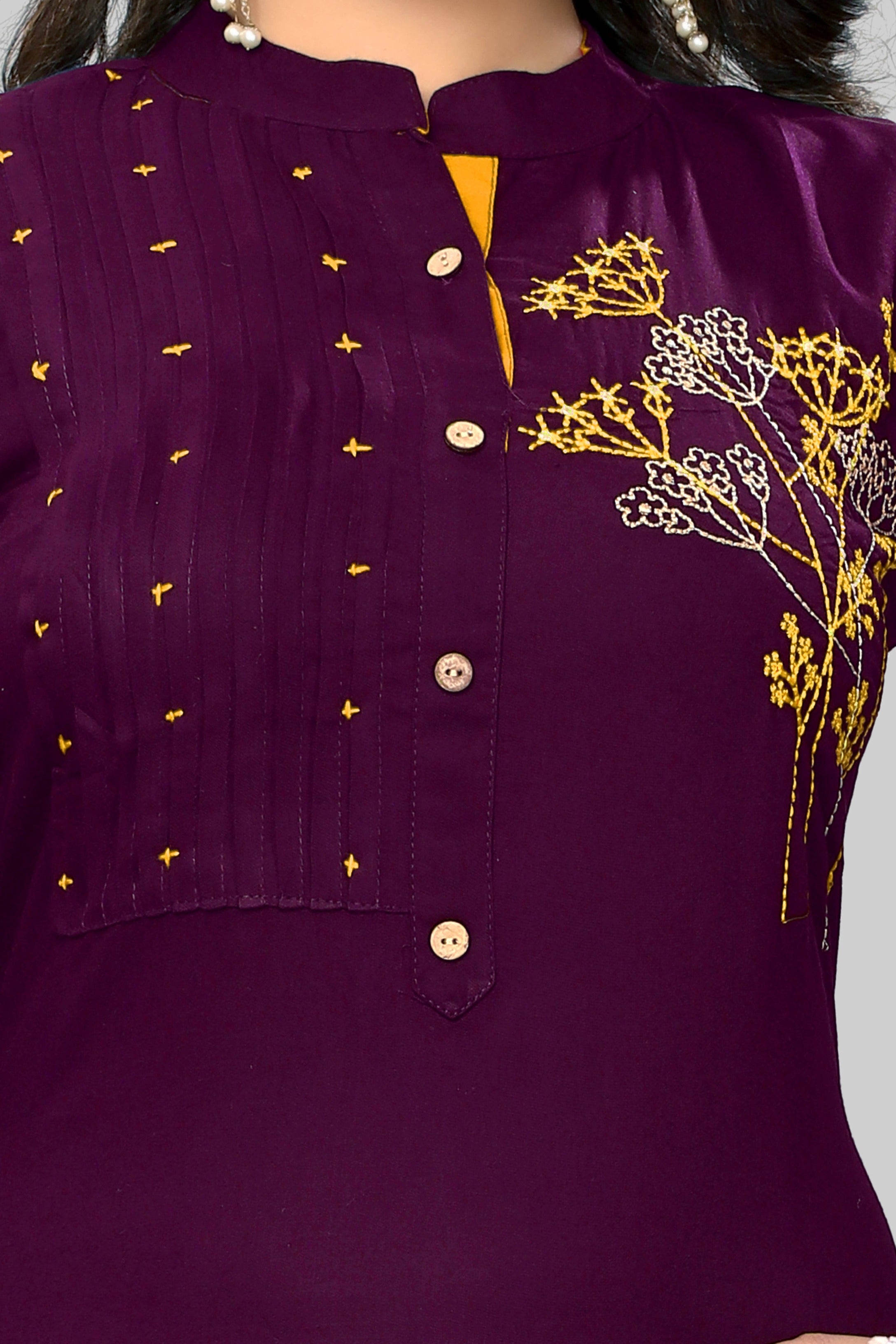 Women's Embroidered Straight Rayon Purple Kurta Only - Vbuyz