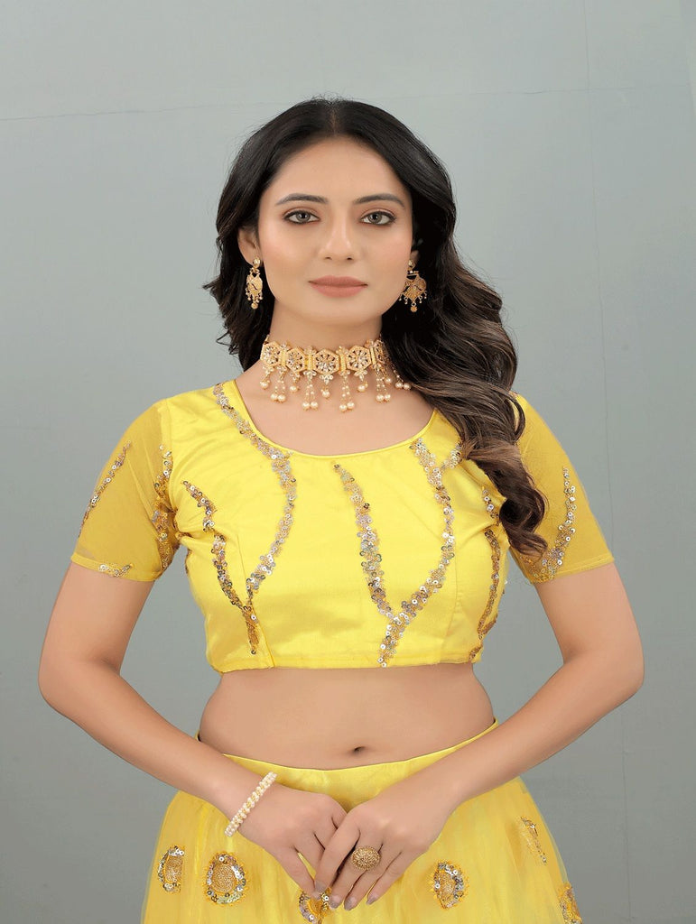 Women's Yellow color Semi-Stitched  Lehenga Choli with Dupatta