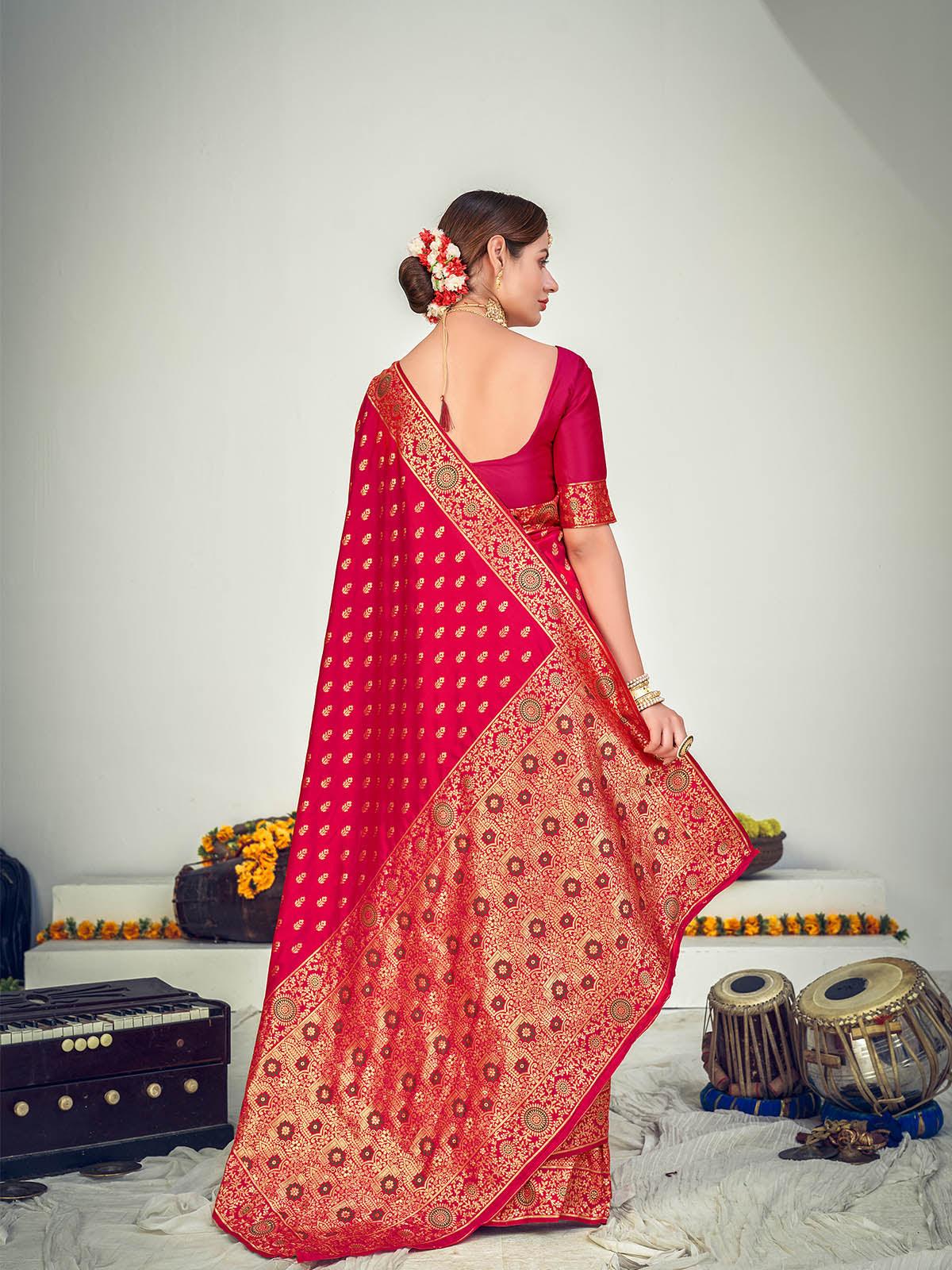 Women's Traditional Dark Pink Banarasi Silk Saree - Odette