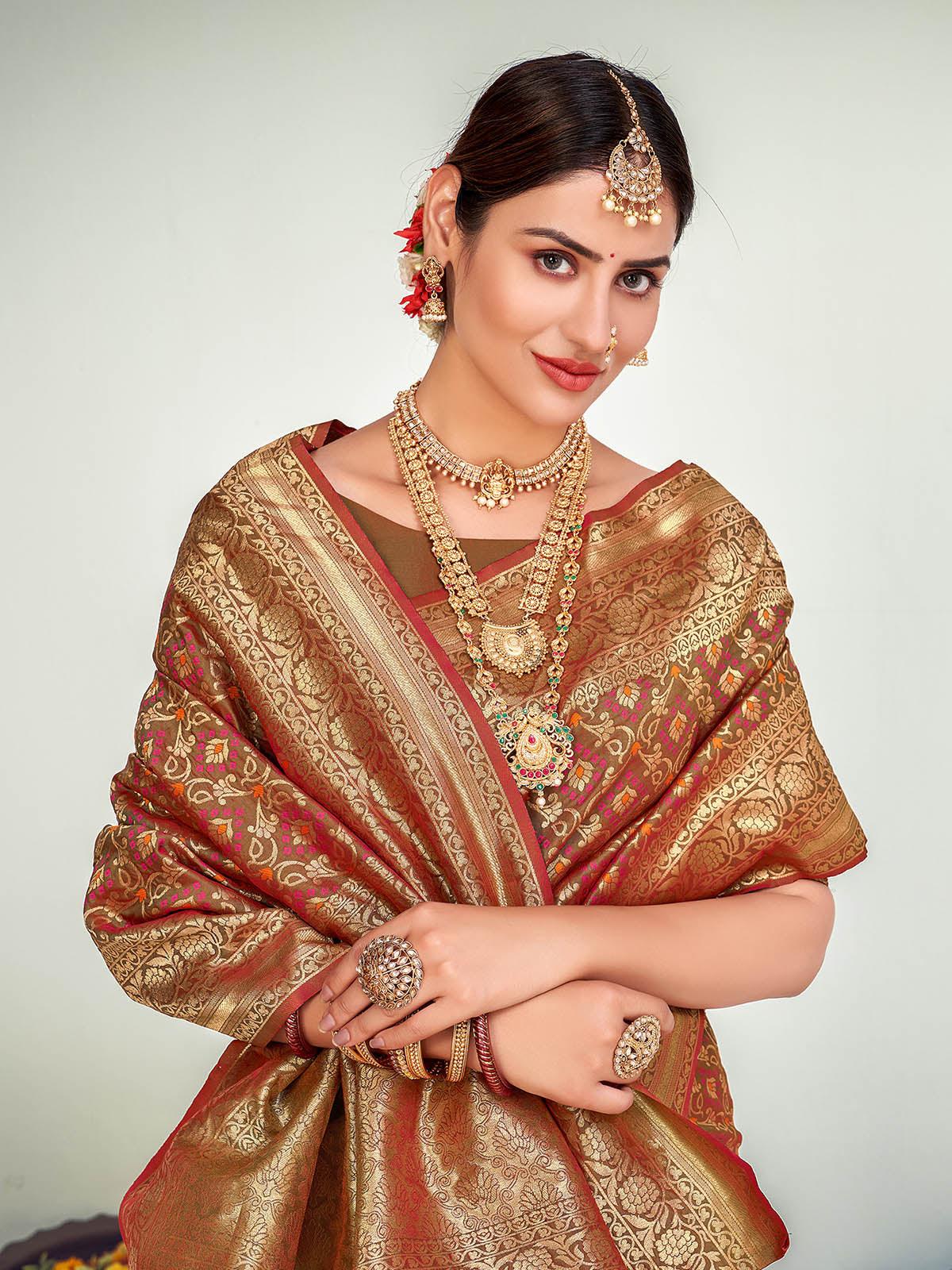 Women's Traditional Green Banarasi Silk Saree - Odette