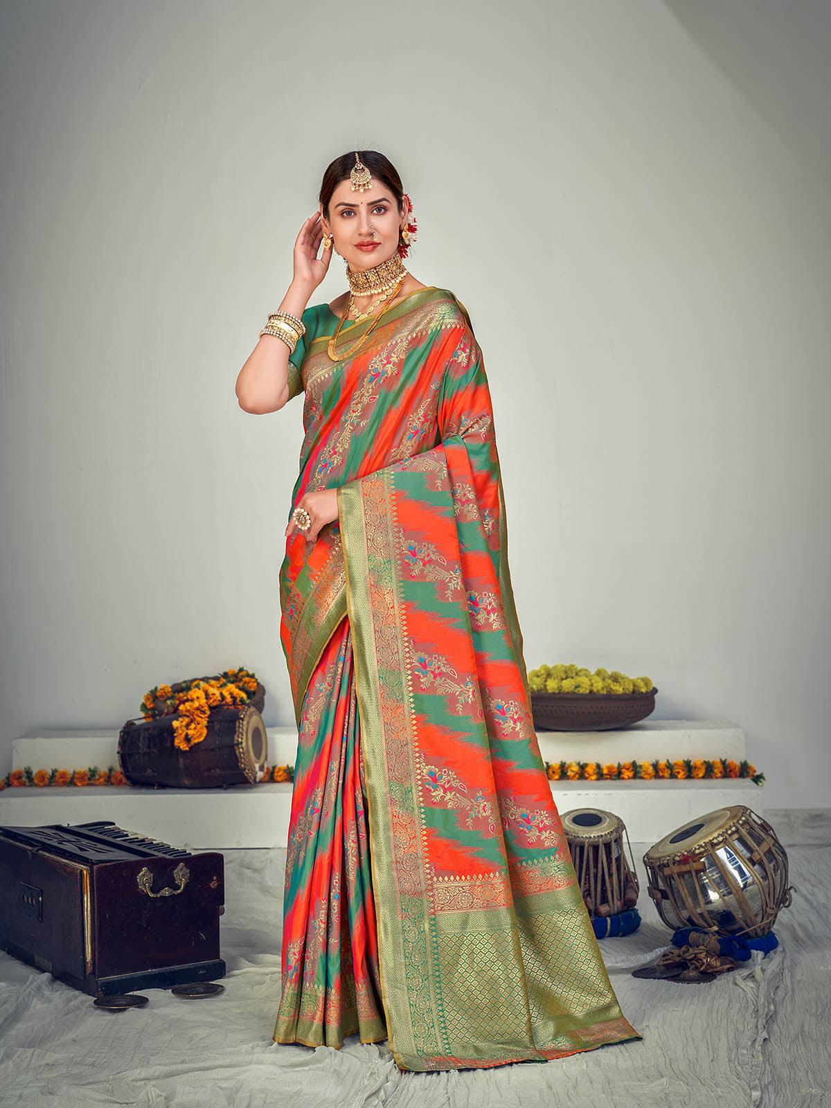 Women's Traditional Multi-Colored Banarasi Silk Saree - Odette