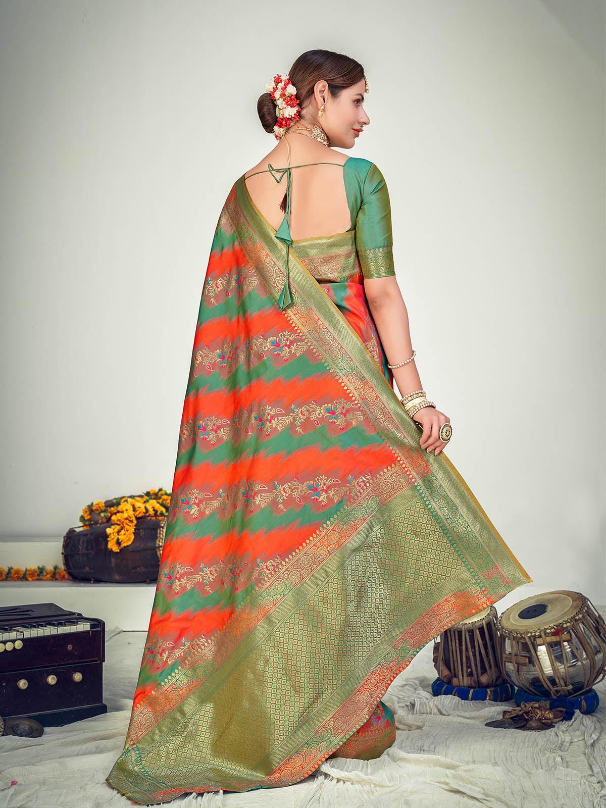 Women's Traditional Multi-Colored Banarasi Silk Saree - Odette