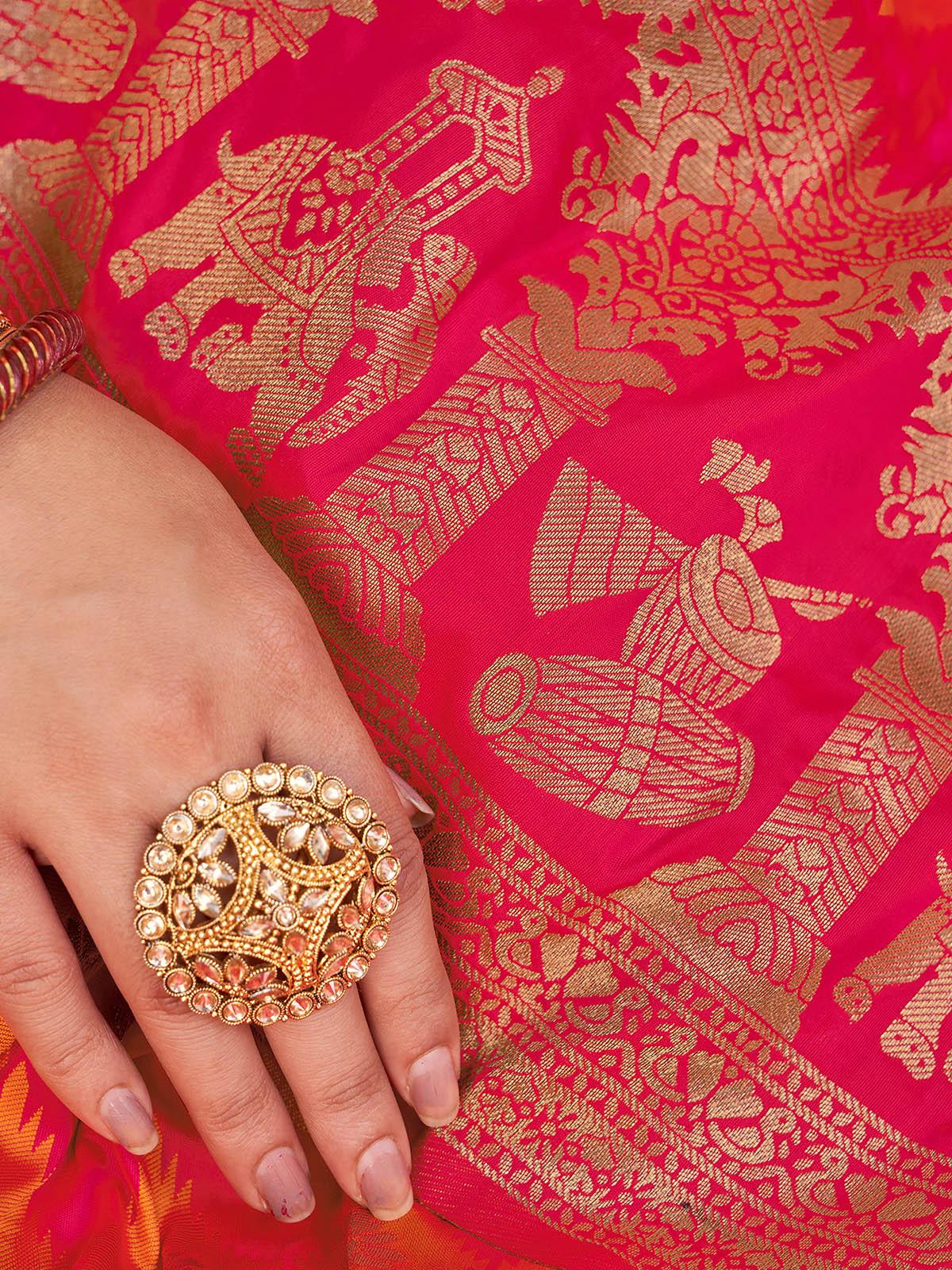 Women's Traditional Pink Banarasi Silk Saree - Odette