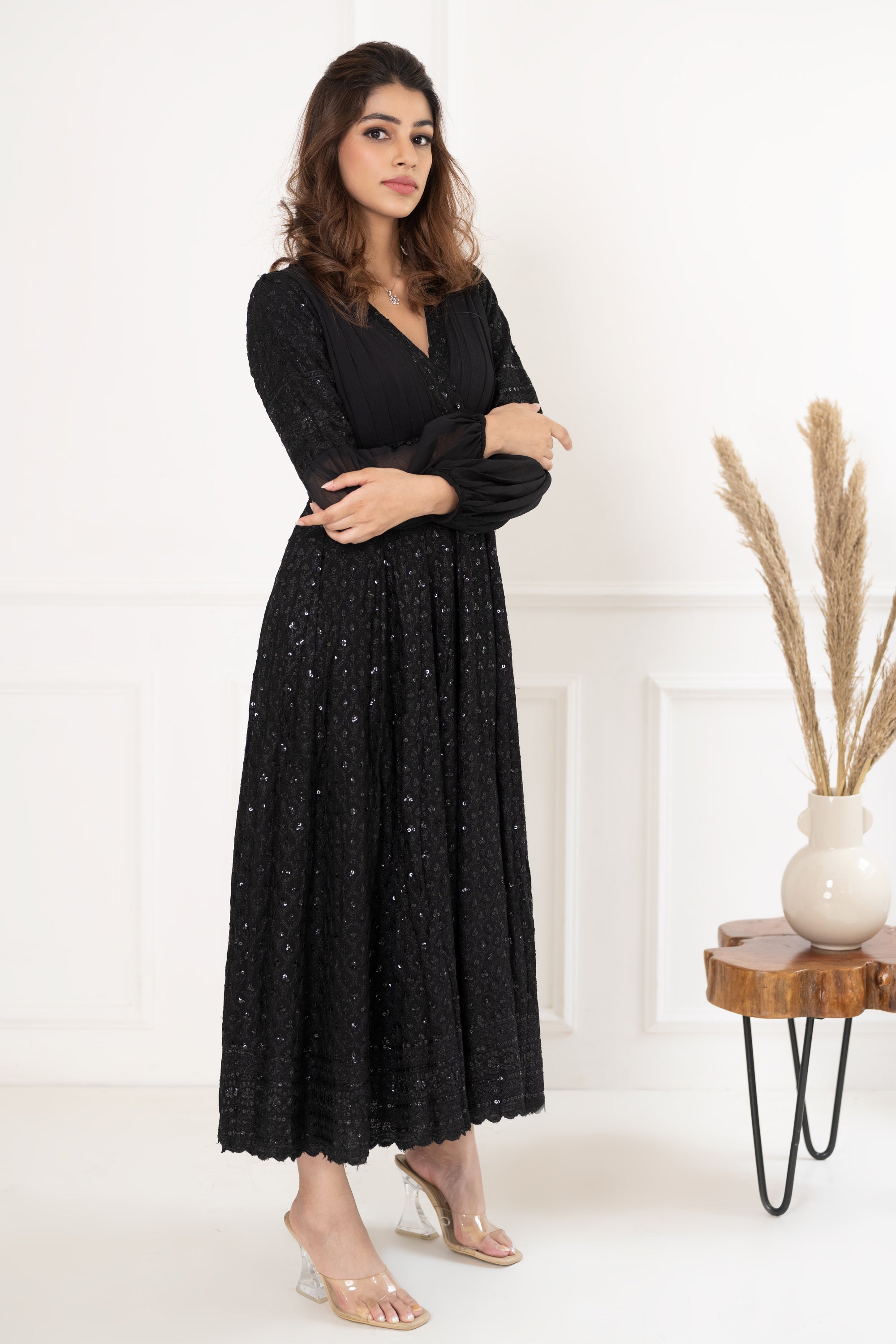 Women's Black Embroidered Dress - Saras The Label