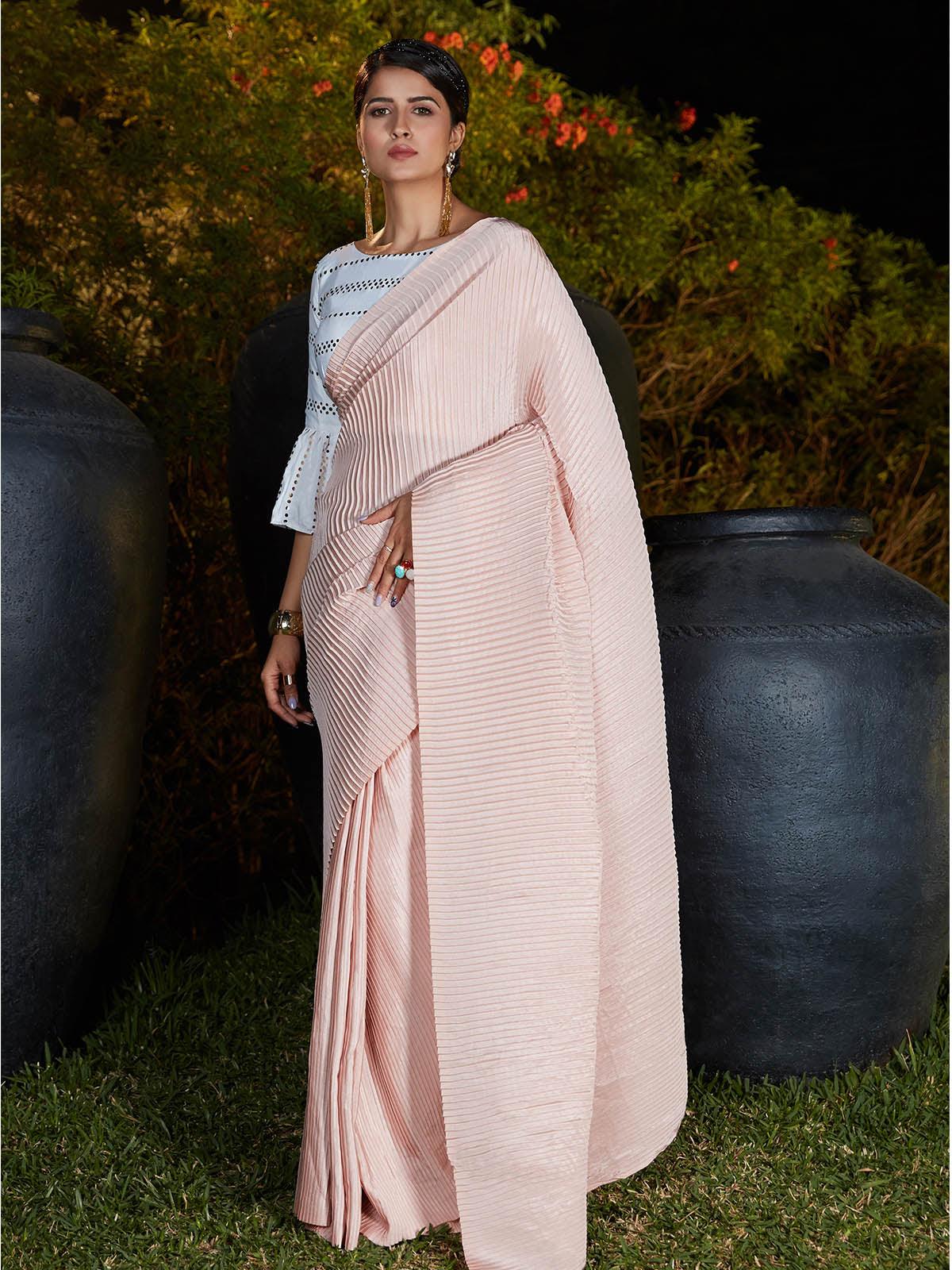 Women's Trendy Pink Pleated Silk Saree - Odette