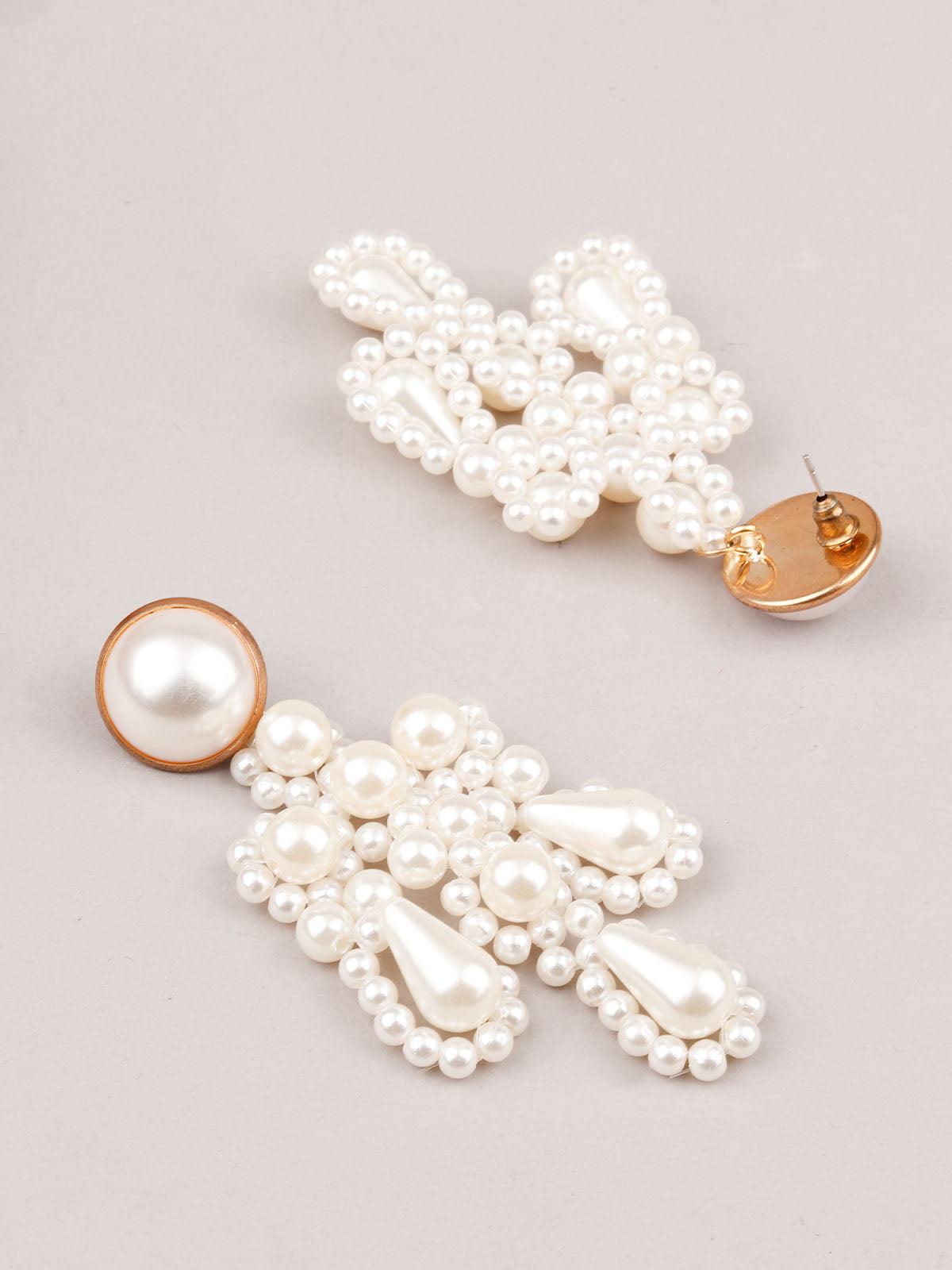 Women's Trendy White Faux Pearl Dangle Earrings - Odette