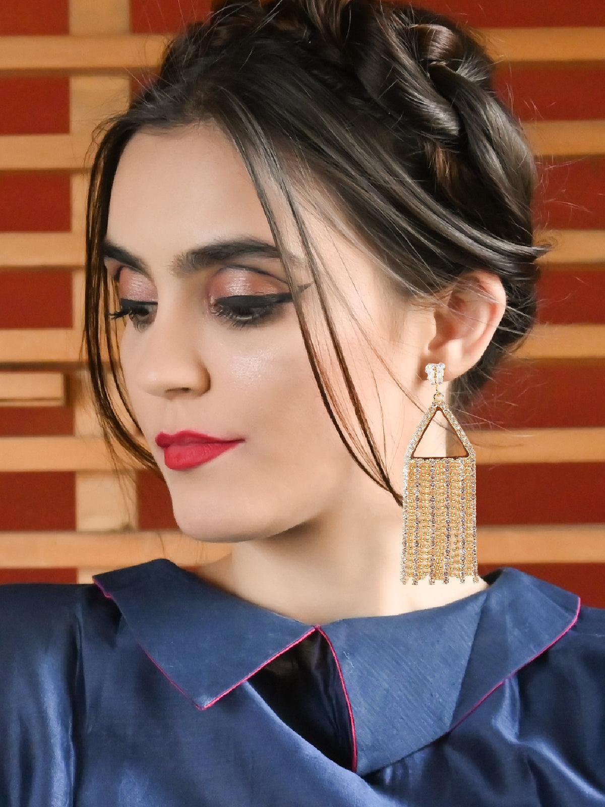 Women's Triangle Gold Crystal Drop Earrings - Odette