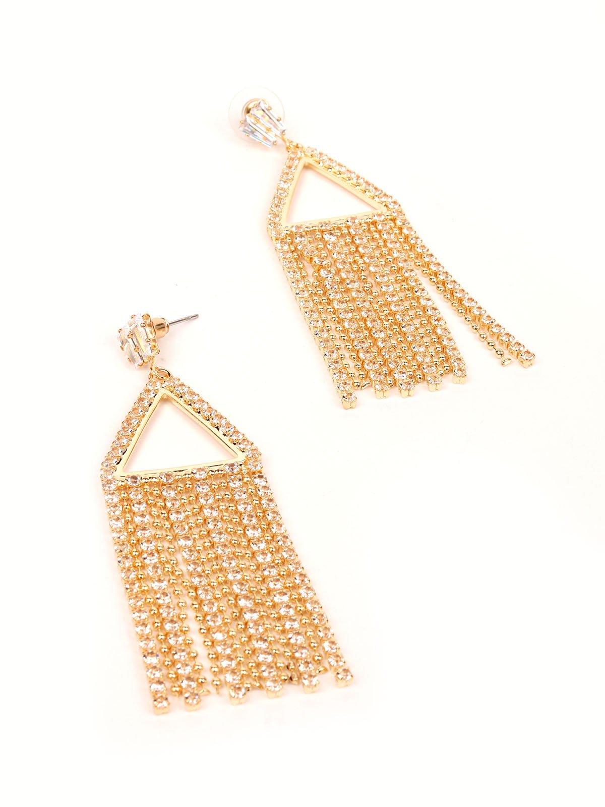 Women's Triangle Gold Crystal Drop Earrings - Odette
