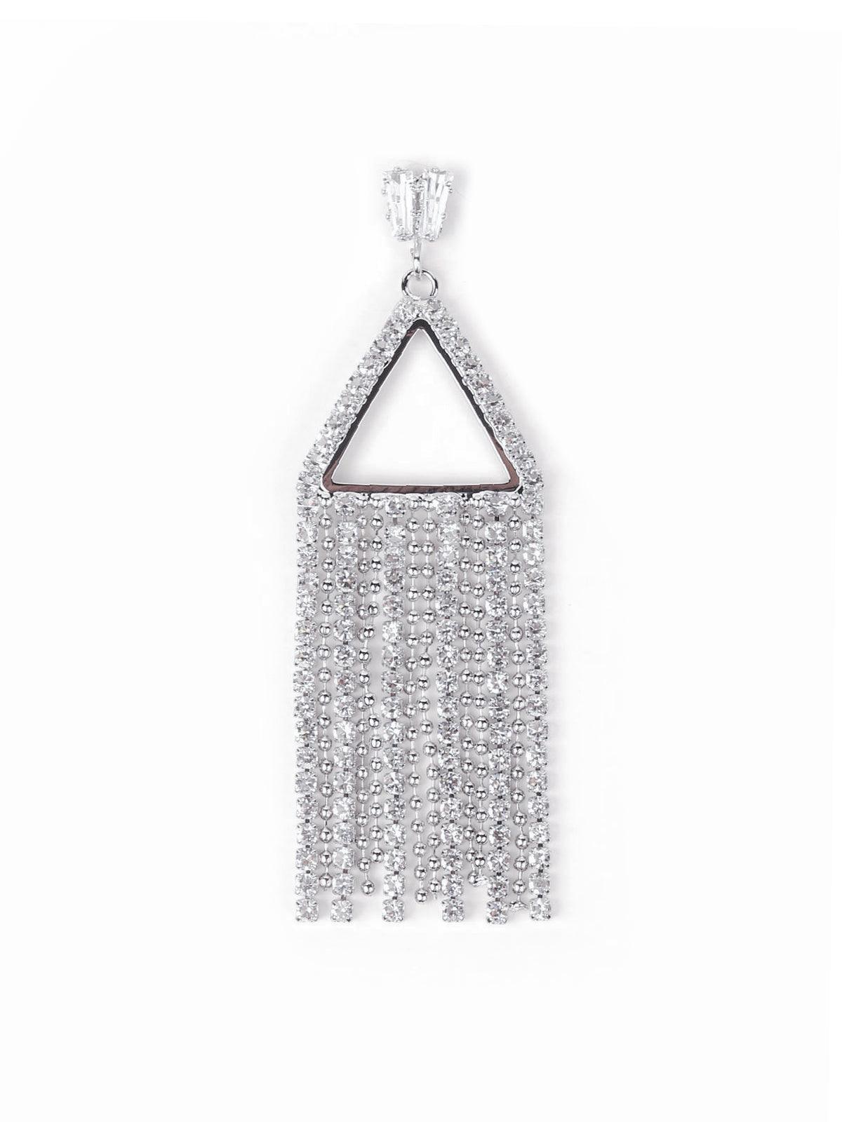 Women's Triangle Silver Crystal Drop Earrings - Odette