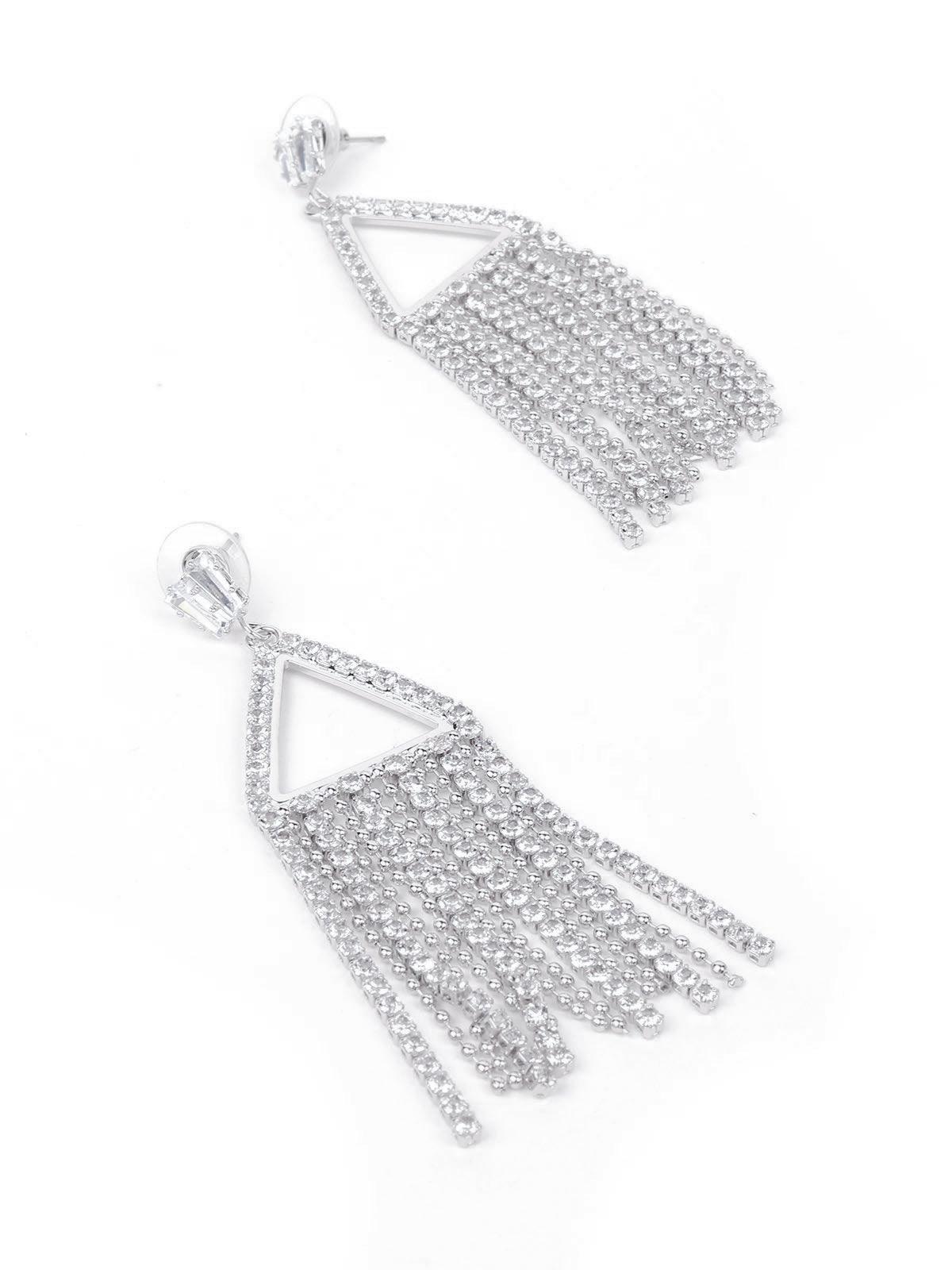 Women's Triangle Silver Crystal Drop Earrings - Odette