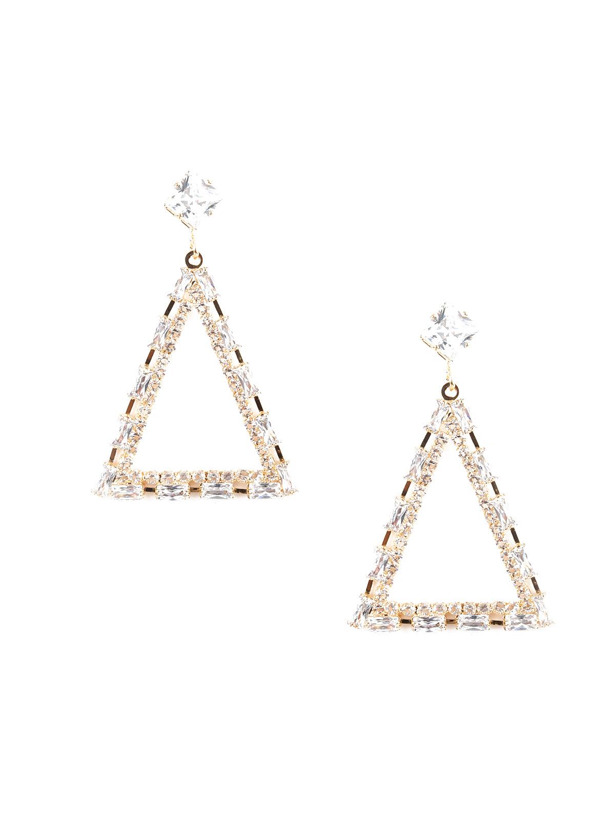 Women's Triangular Crystal Embellished Dangle Earrings - Odette