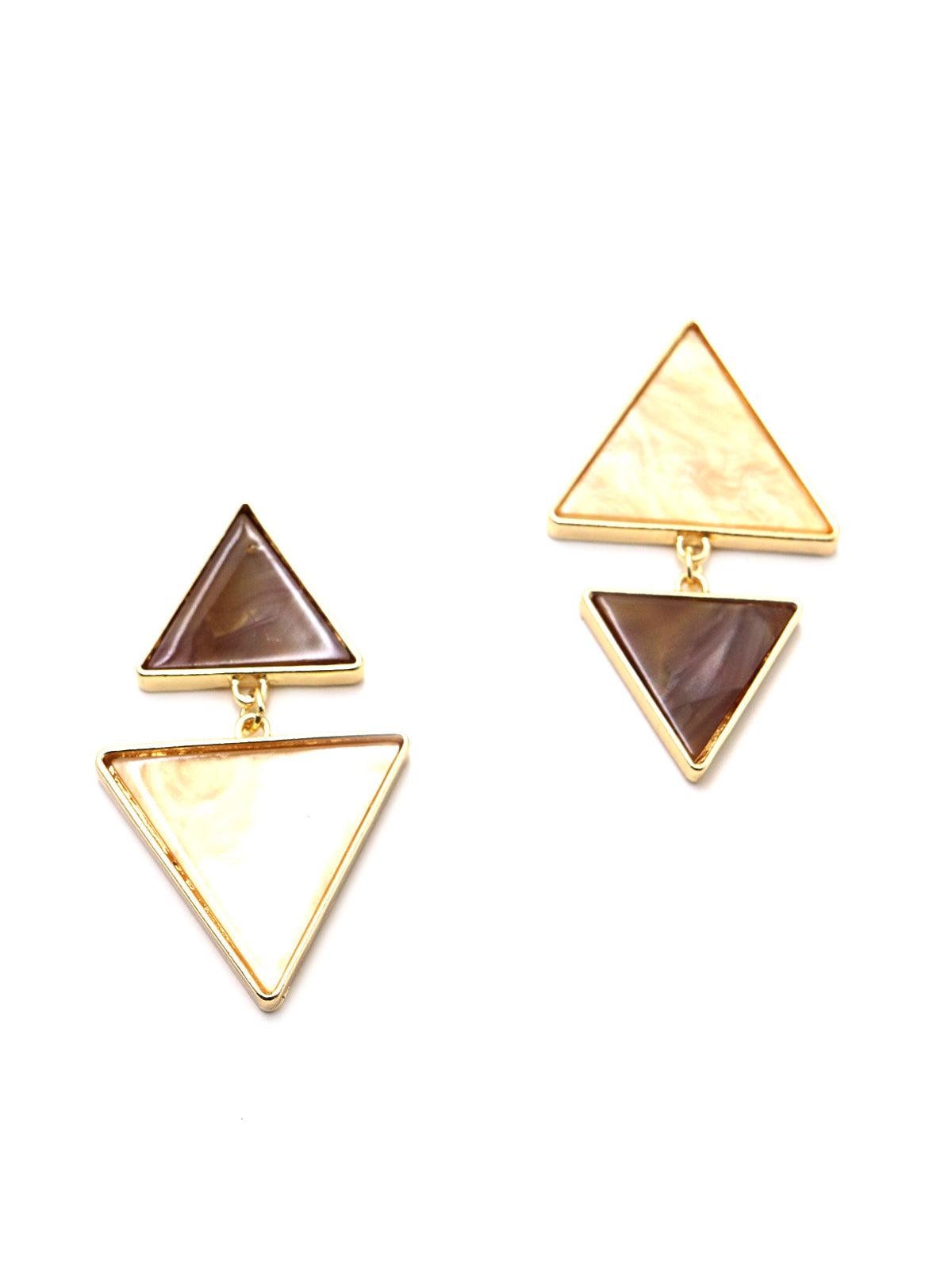 Women's Triangular Fancy Beige Dangle Earrings - Odette