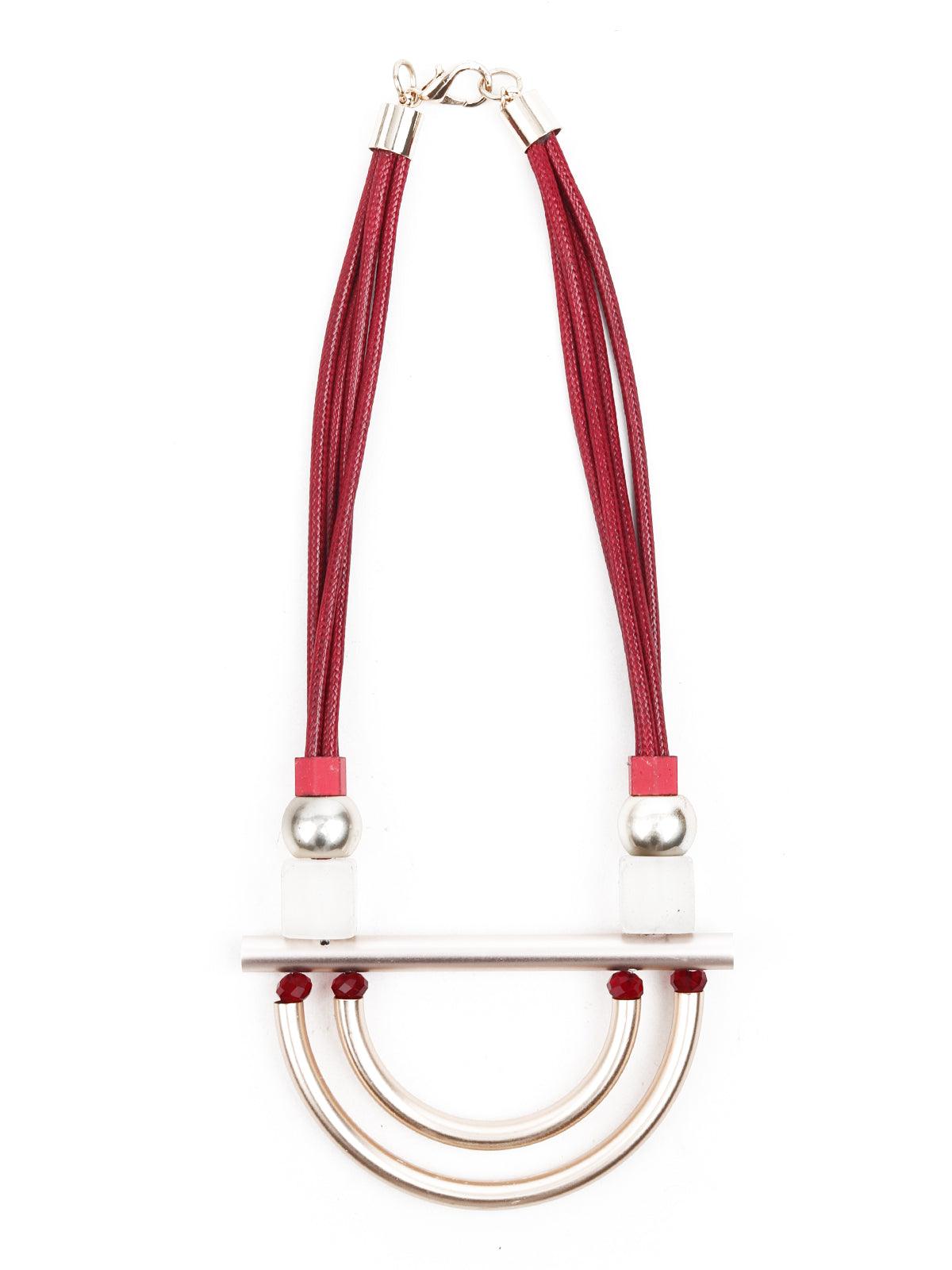Women's Tribal Red And Gold Long Necklace - Odette