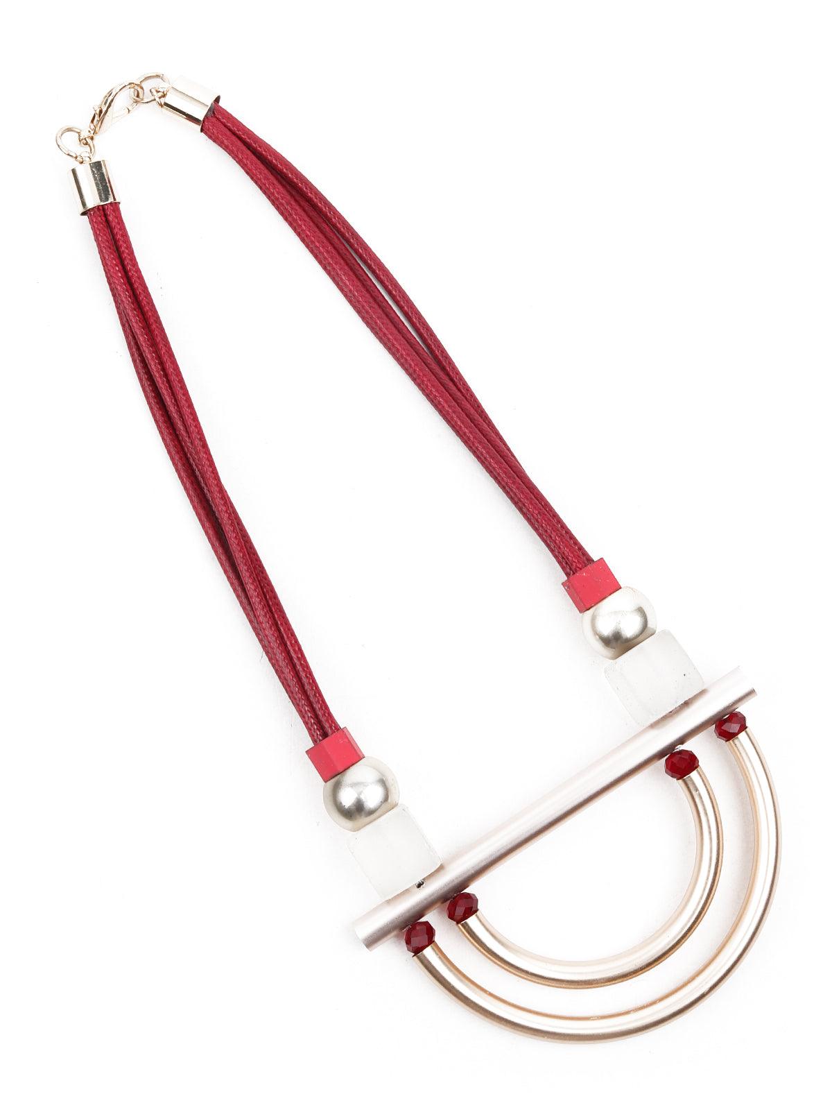 Women's Tribal Red And Gold Long Necklace - Odette
