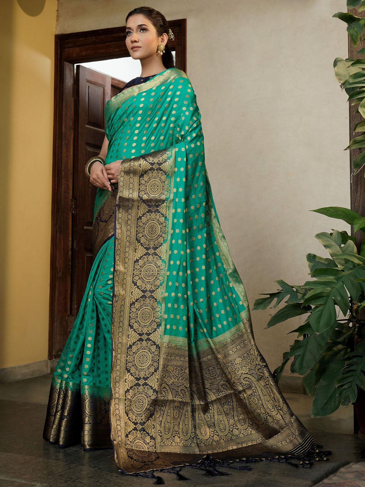Women's Turquiose Color Traditional Wear Silk Saree - Odette