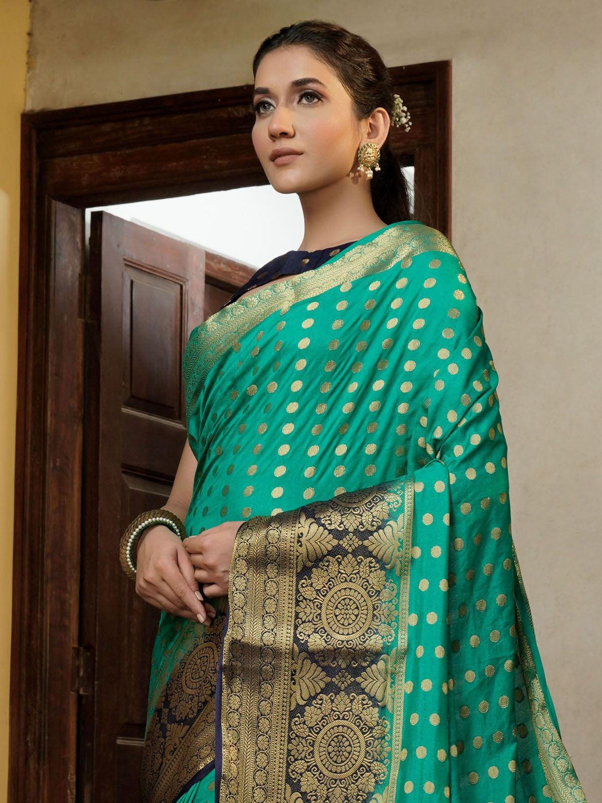 Women's Turquiose Color Traditional Wear Silk Saree - Odette