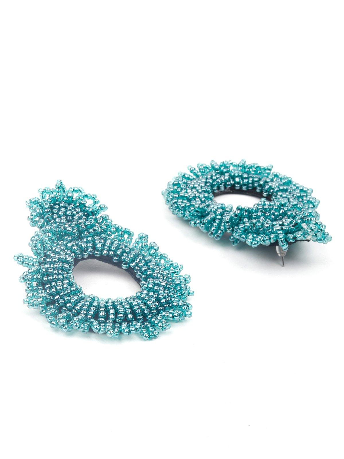 Women's Turquoise Blue Fully Beaded Hoop Earrings - Odette