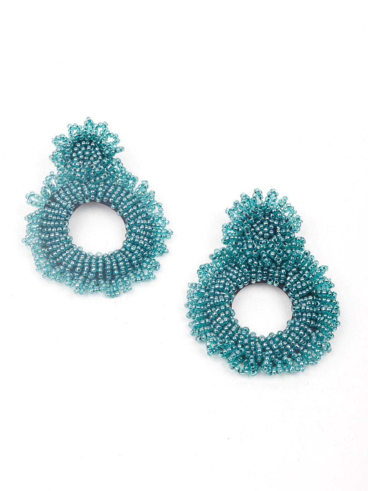 Women's Turquoise Blue Fully Beaded Hoop Earrings - Odette