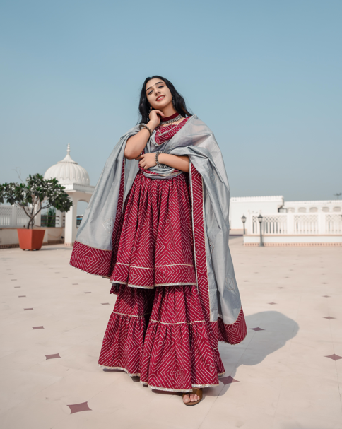 Women's Plum Maroon Cut Sleeves Sharara Set - Indian Virasat