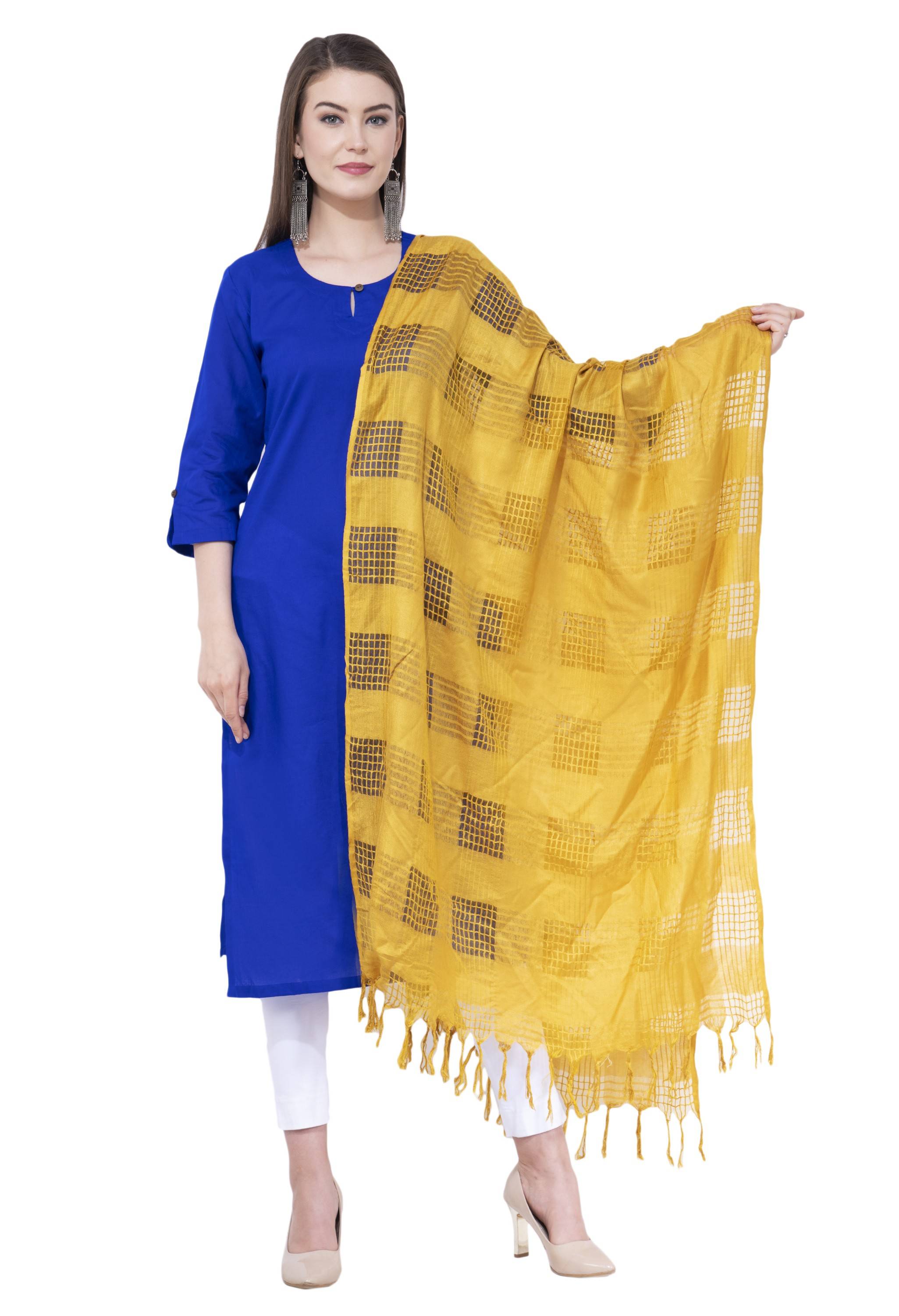 A R SILK Yellow Color Window square Cotton Dupattas and Chunnis