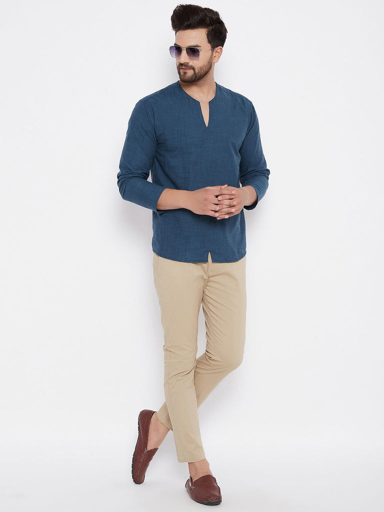 Men's Solid Cotton Blue Kurta