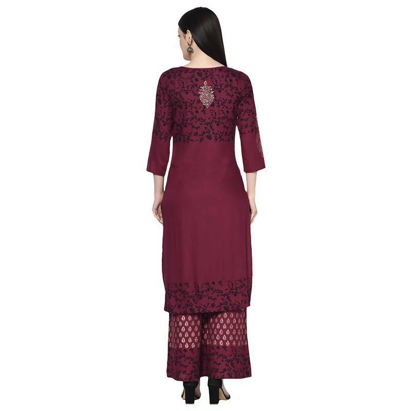 Women's Maroon Rayon Block print straight kurta