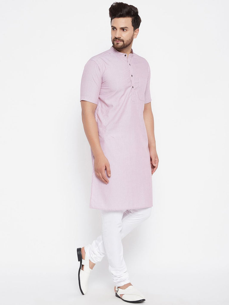 Men's Striped Pink Straight Kurta