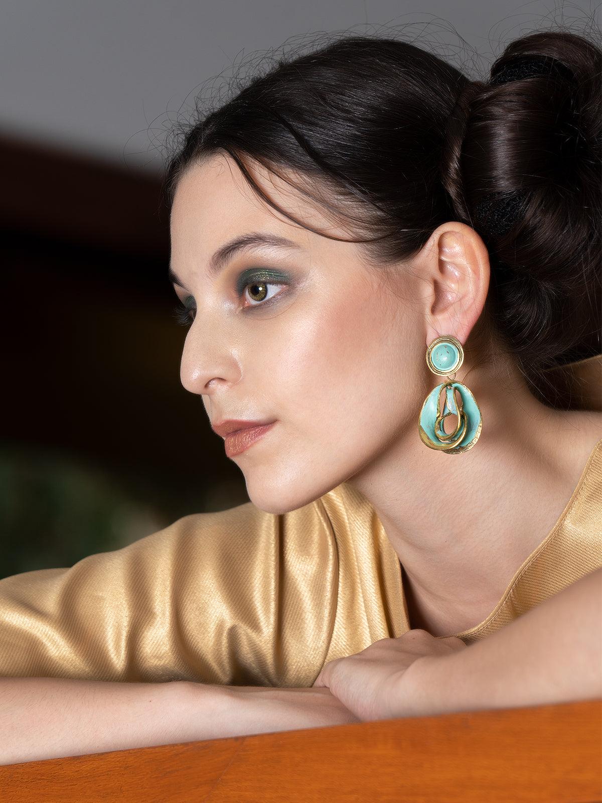 Women's Ultra-Modern Green Tinted Dangle Earrings - Odette