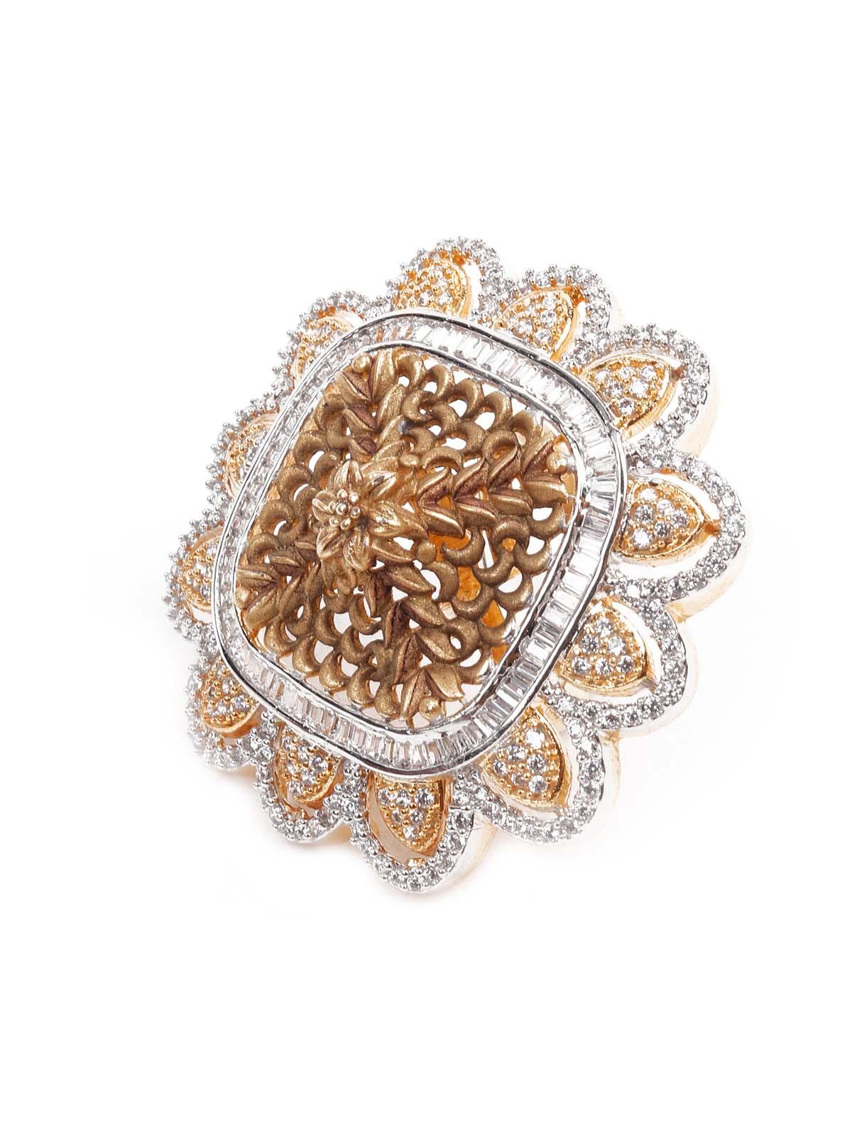 Women's Unique Austrian Diamond And Gold Studded Ring - Odette