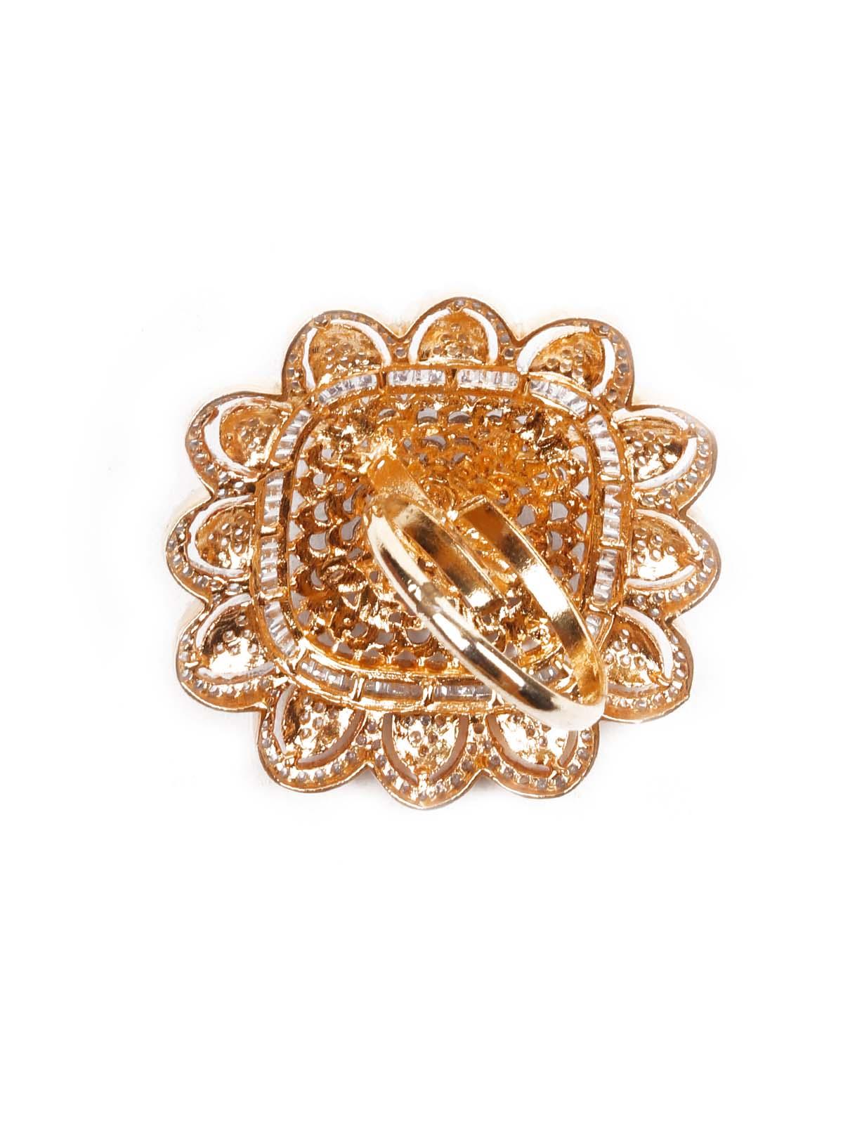 Women's Unique Austrian Diamond And Gold Studded Ring - Odette